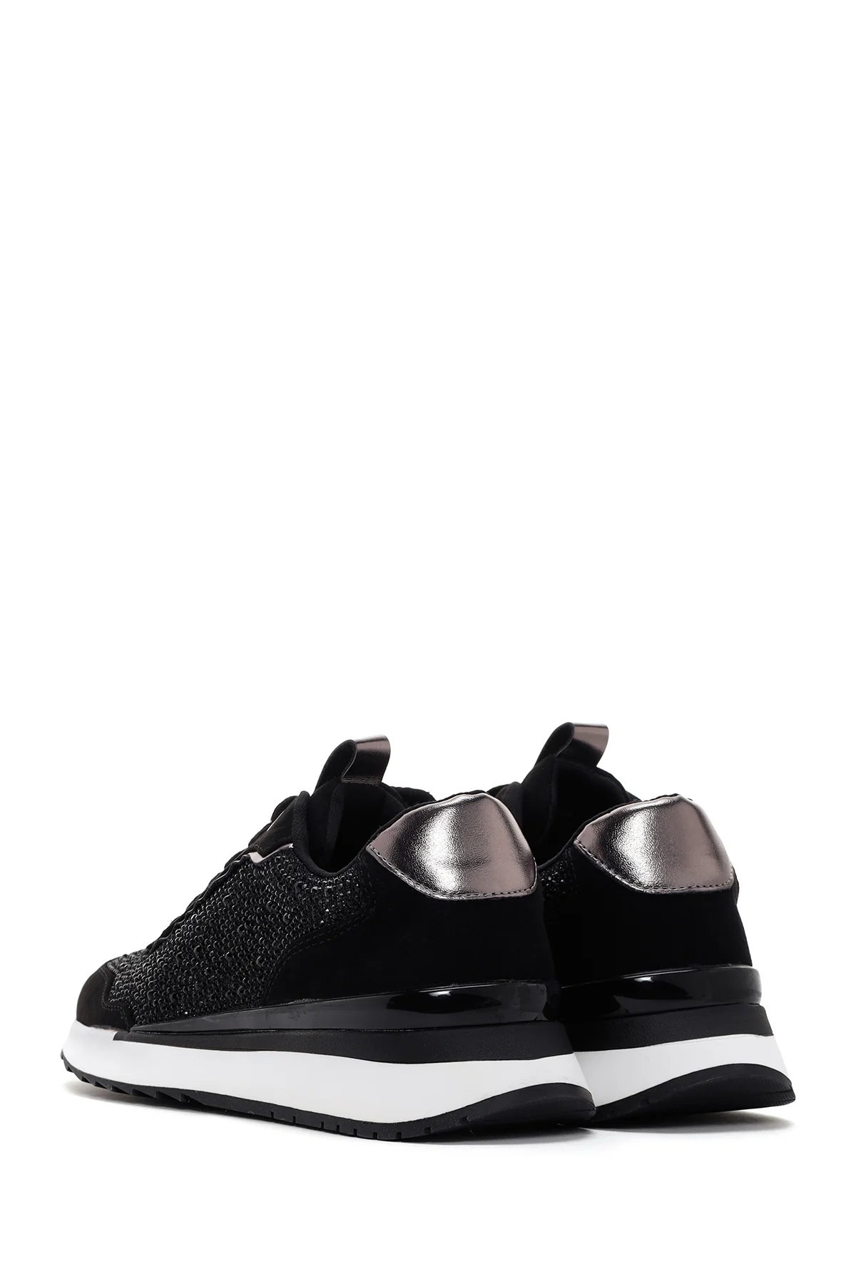 Kadın Siyah Kalın Tabanlı Taşlı Sneaker - Image 4