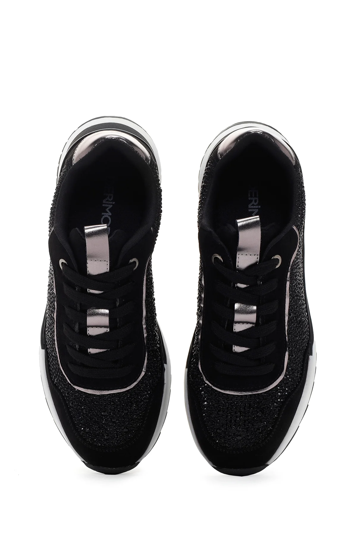 Kadın Siyah Kalın Tabanlı Taşlı Sneaker - Image 5