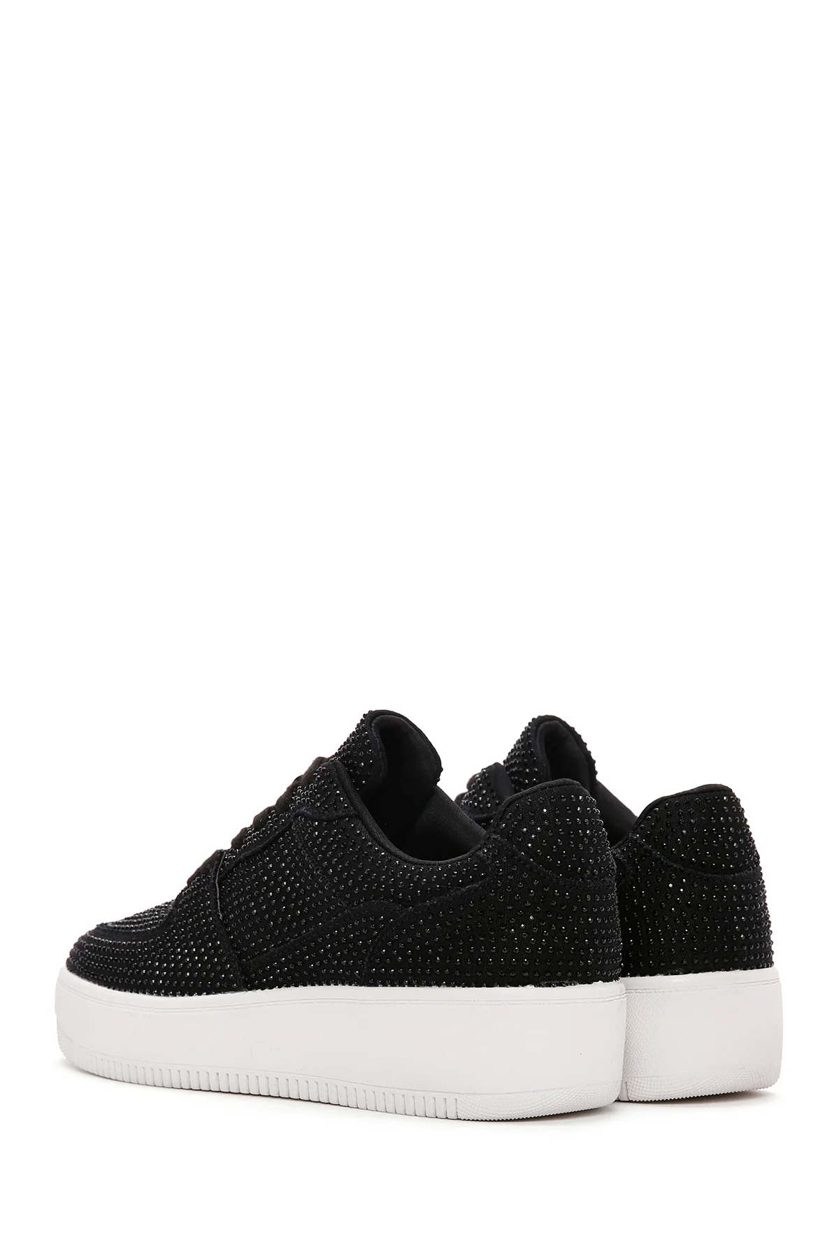 Kadın Siyah Kalın Tabanlı Taşlı Sneaker - Image 6