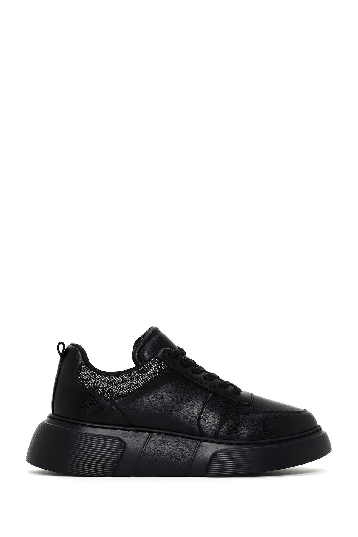 Kadın Siyah Kalın Tabanlı Taşlı Sneaker