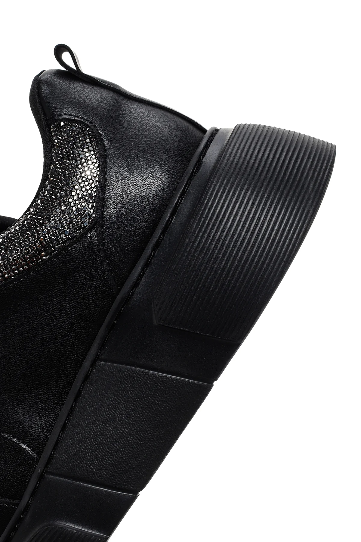 Kadın Siyah Kalın Tabanlı Taşlı Sneaker - Image 7