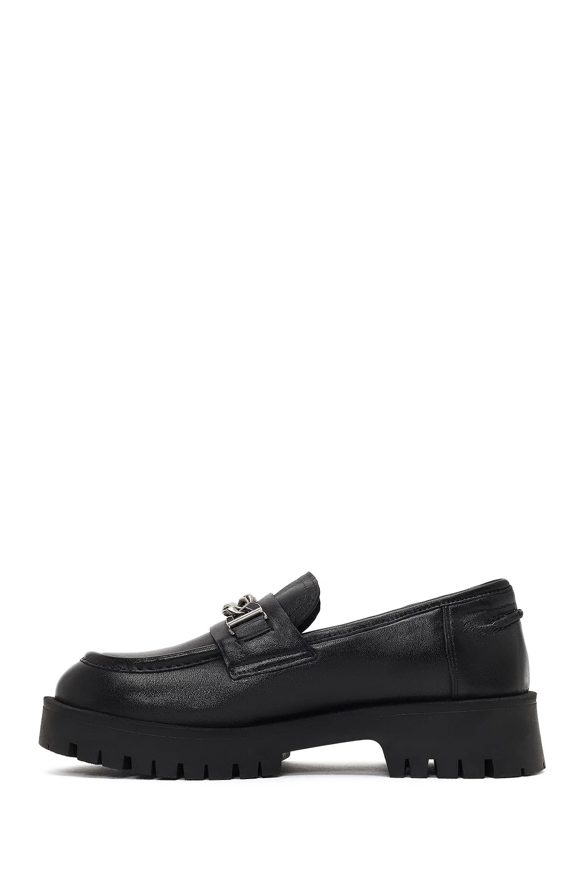 Kadın Siyah Kalın Tabanlı Tokalı Deri Maskülen Loafer - Image 2