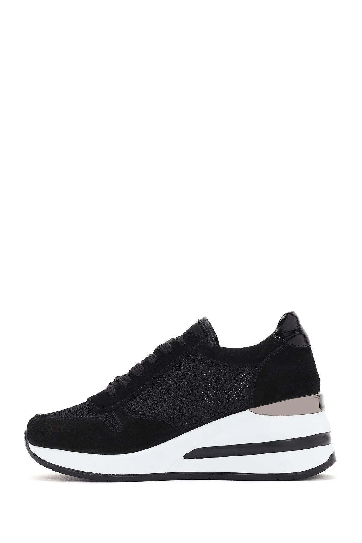 Kadın Siyah Kalın Topuklu Bağcıklı Deri Sneaker - Image 2