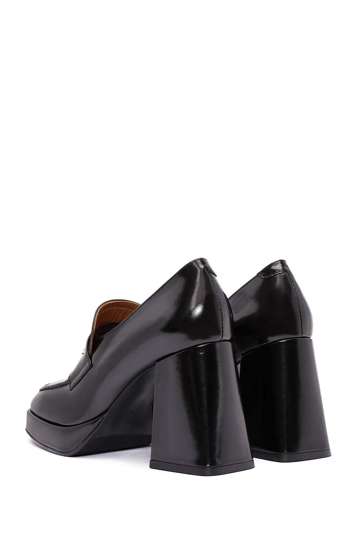 Kadın Siyah Kalın Topuklu Deri Loafer - Image 6