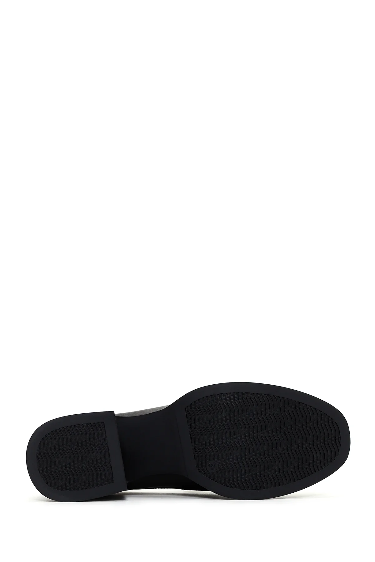 Kadın Siyah Kalın Topuklu Deri Maskülen Loafer - Image 5