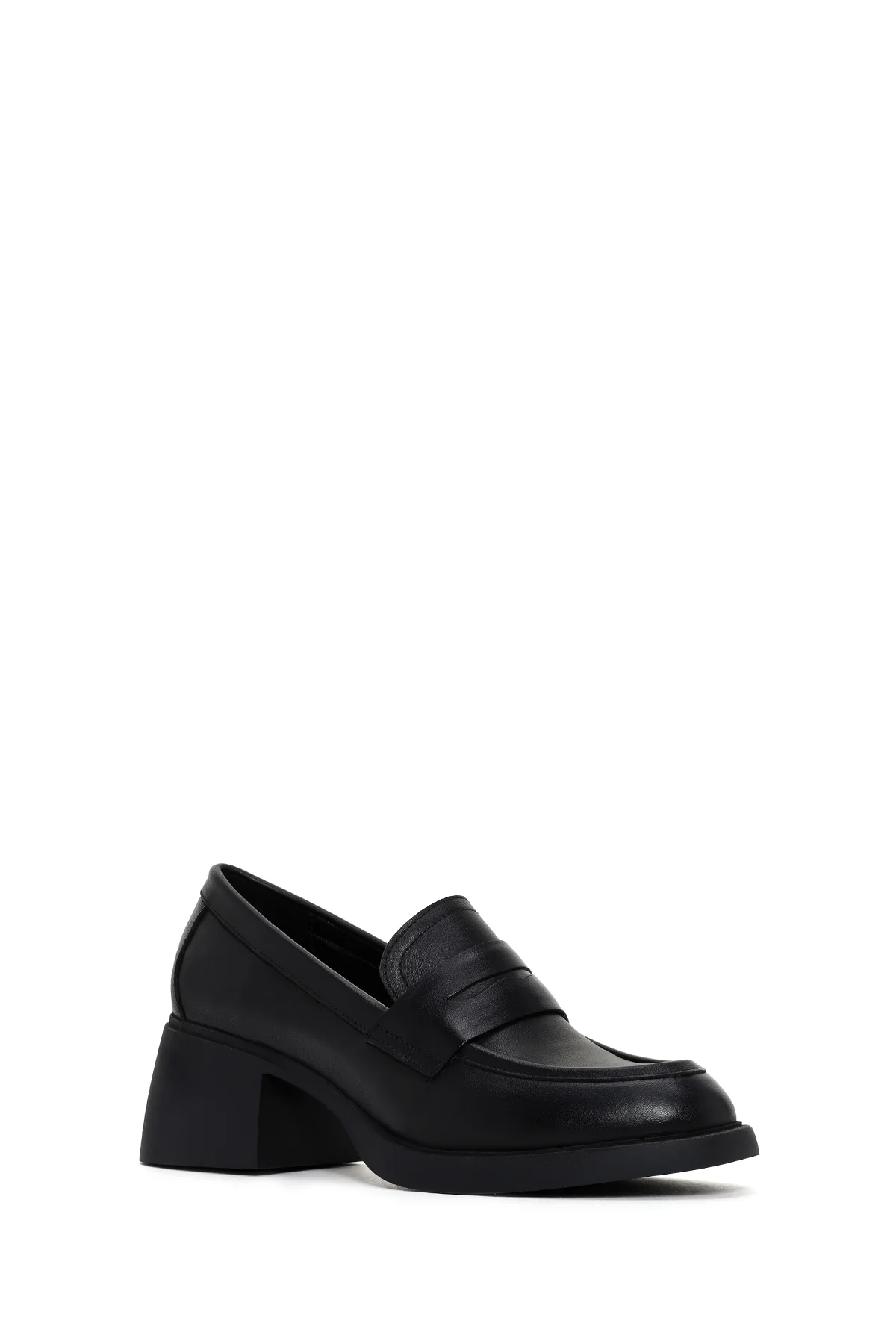 Kadın Siyah Kalın Topuklu Deri Maskülen Loafer - Image 6