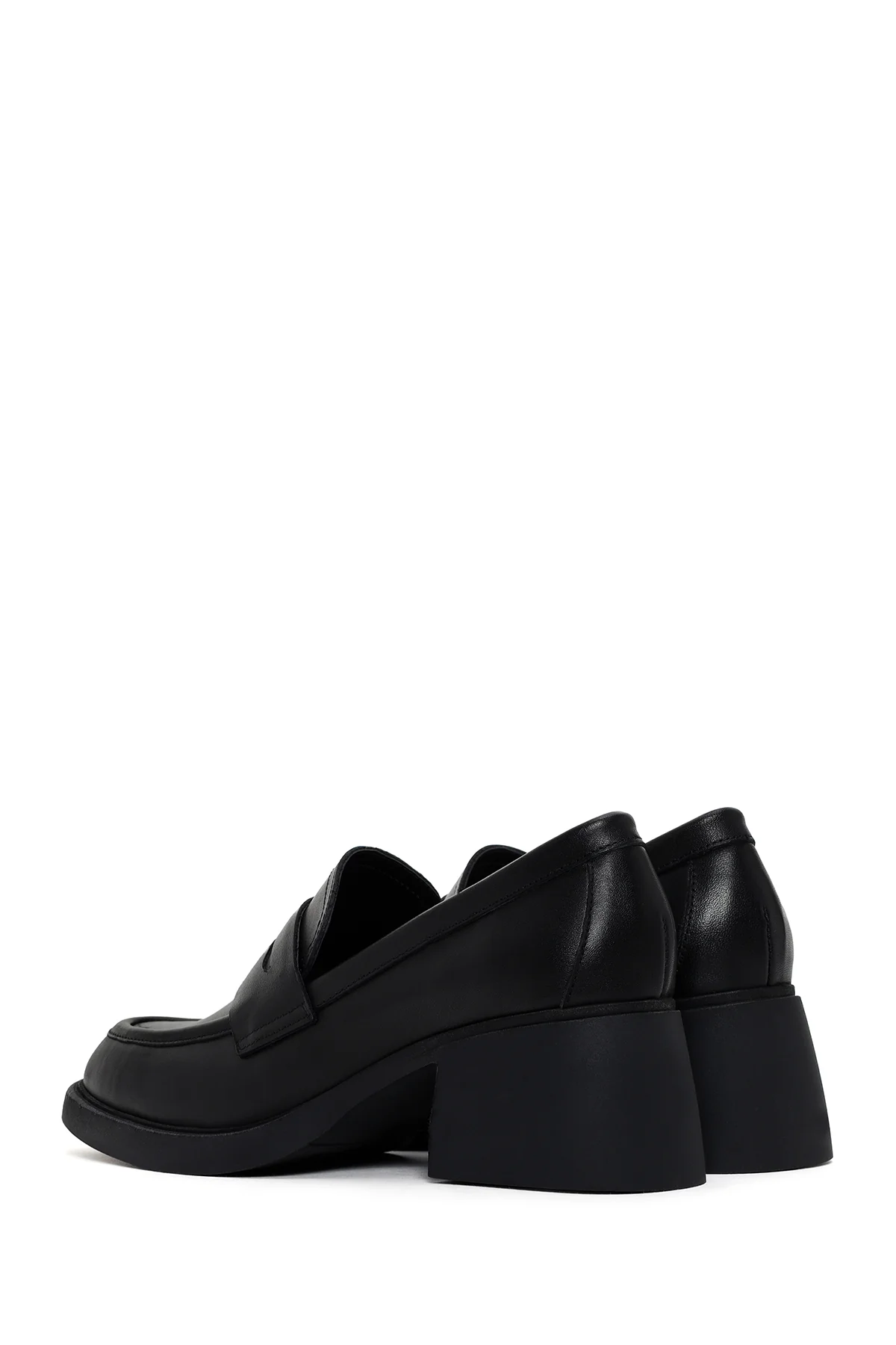 Kadın Siyah Kalın Topuklu Deri Maskülen Loafer - Image 7