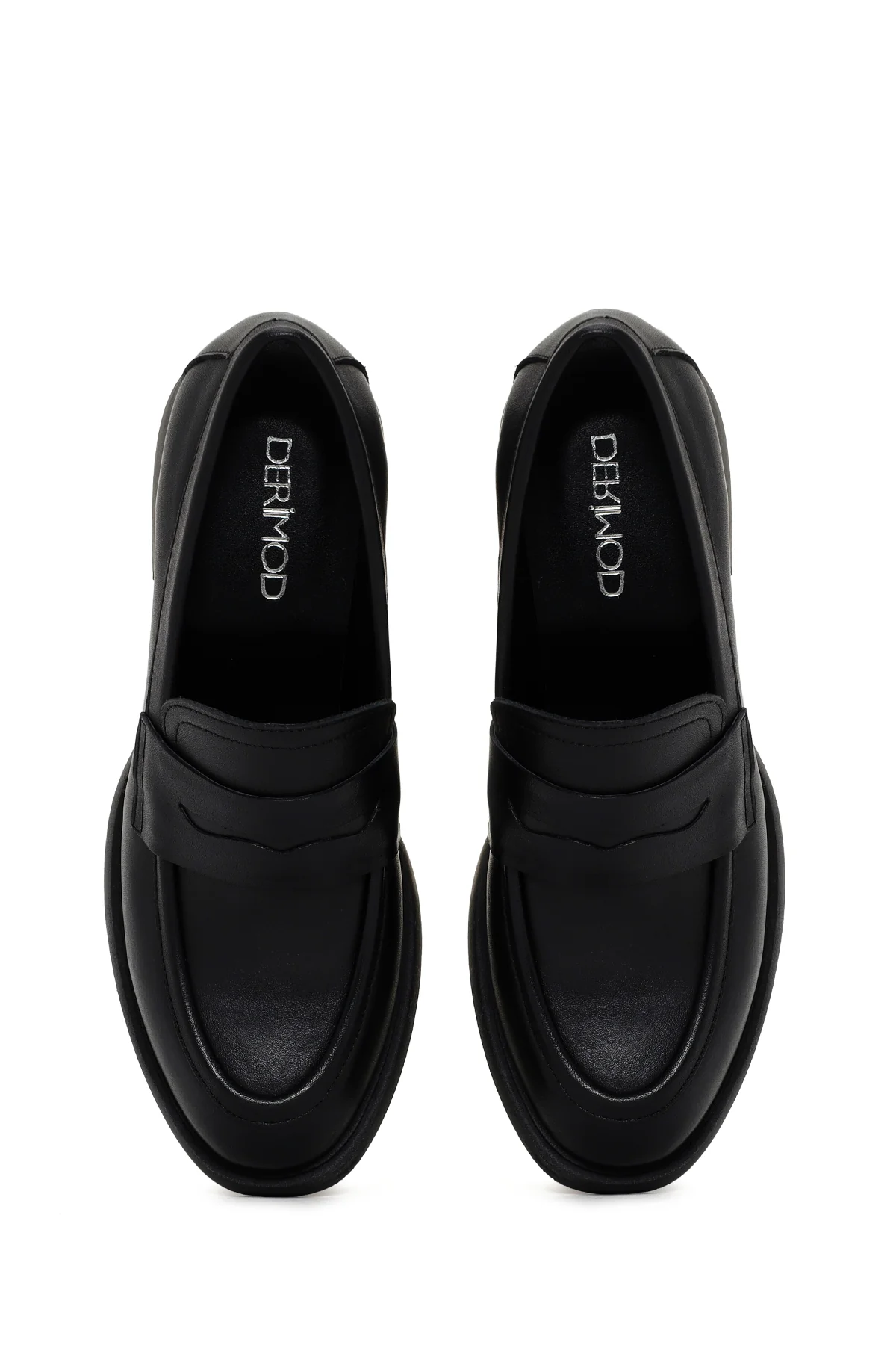 Kadın Siyah Kalın Topuklu Deri Maskülen Loafer - Image 8