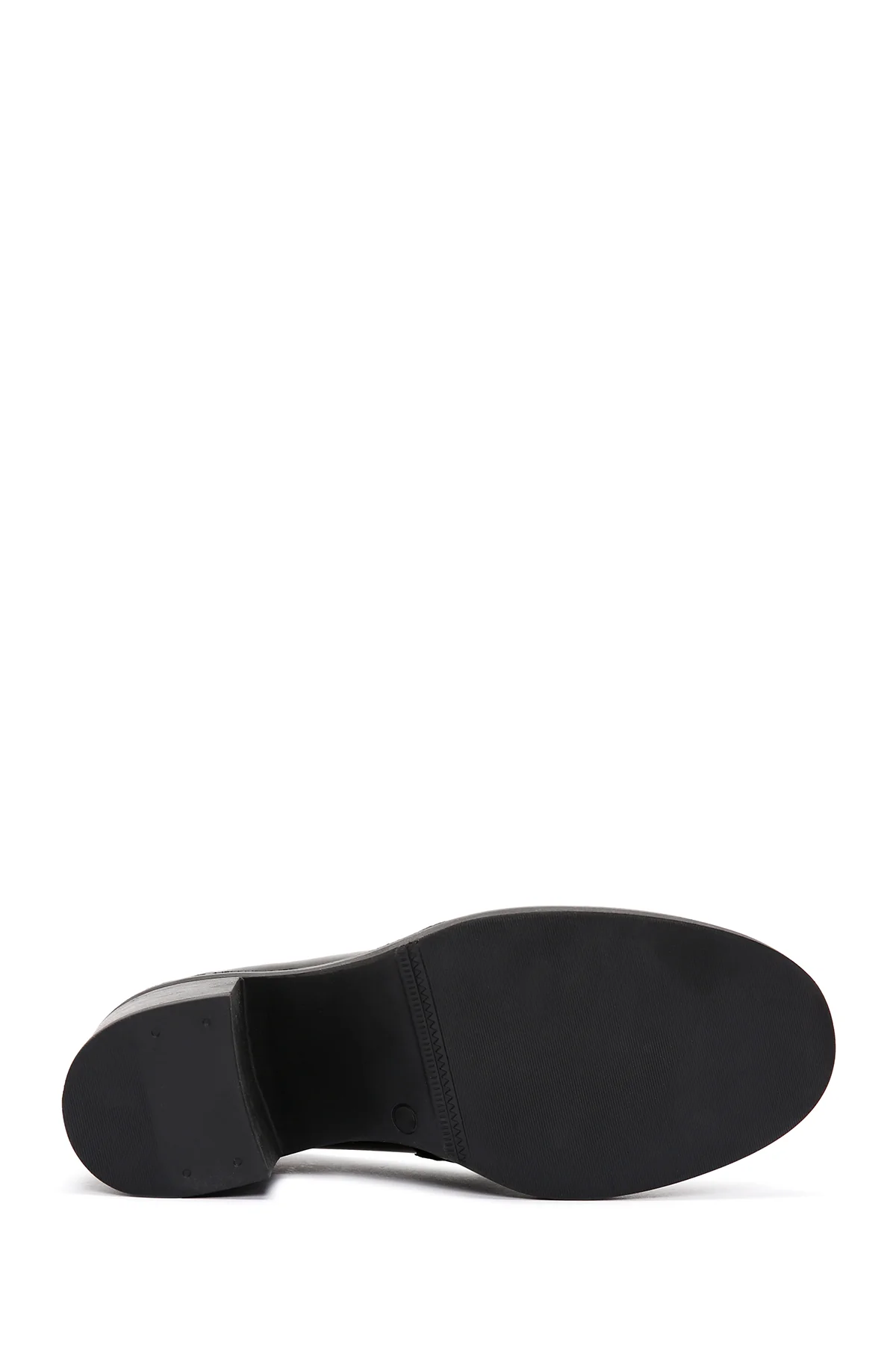 Kadın Siyah Kalın Topuklu Deri Maskülen Loafer - Image 5