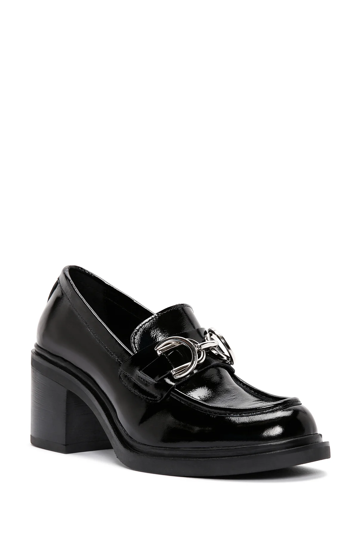 Kadın Siyah Kalın Topuklu Deri Maskülen Loafer - Image 7