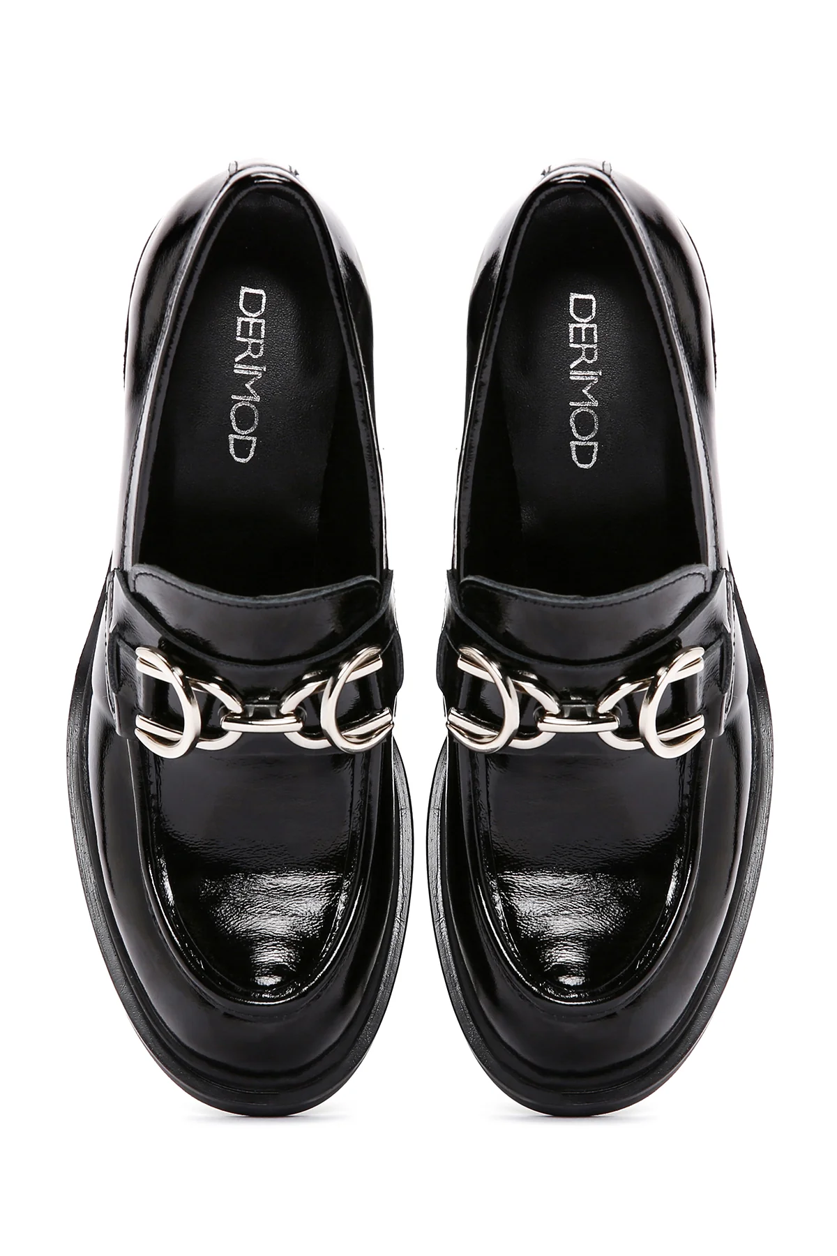 Kadın Siyah Kalın Topuklu Deri Maskülen Loafer - Image 8