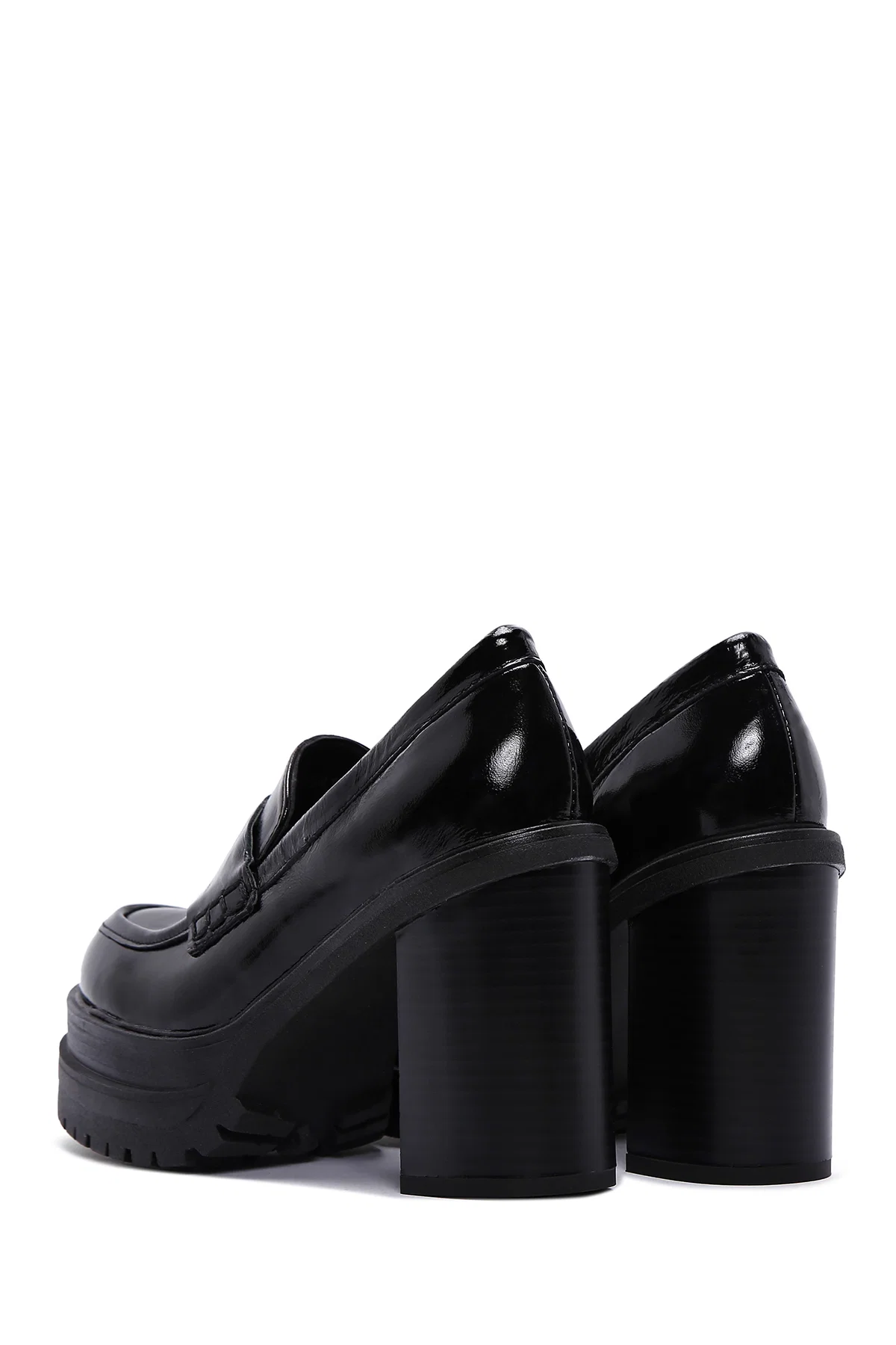 Kadın Siyah Kalın Topuklu Deri Maskülen Loafer - Image 7