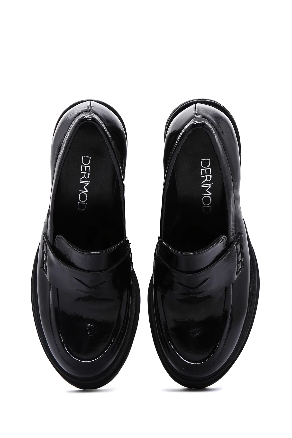 Kadın Siyah Kalın Topuklu Deri Maskülen Loafer - Image 8