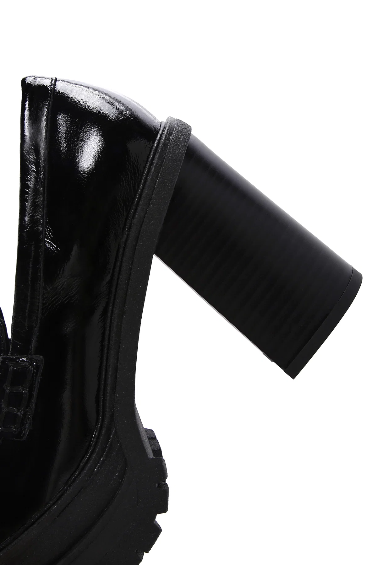 Kadın Siyah Kalın Topuklu Deri Maskülen Loafer - Image 9