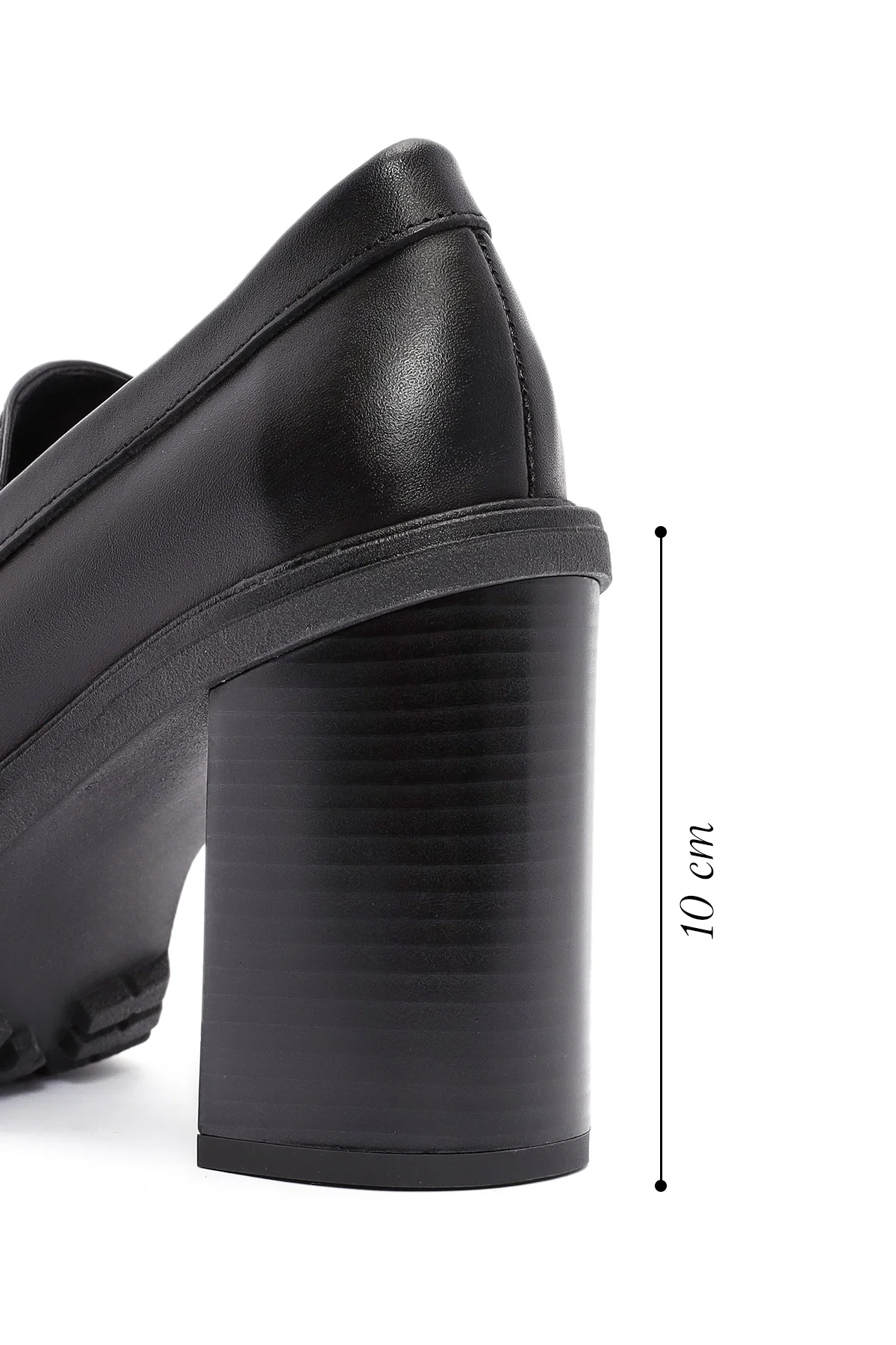 Kadın Siyah Kalın Topuklu Deri Maskülen Loafer - Image 2