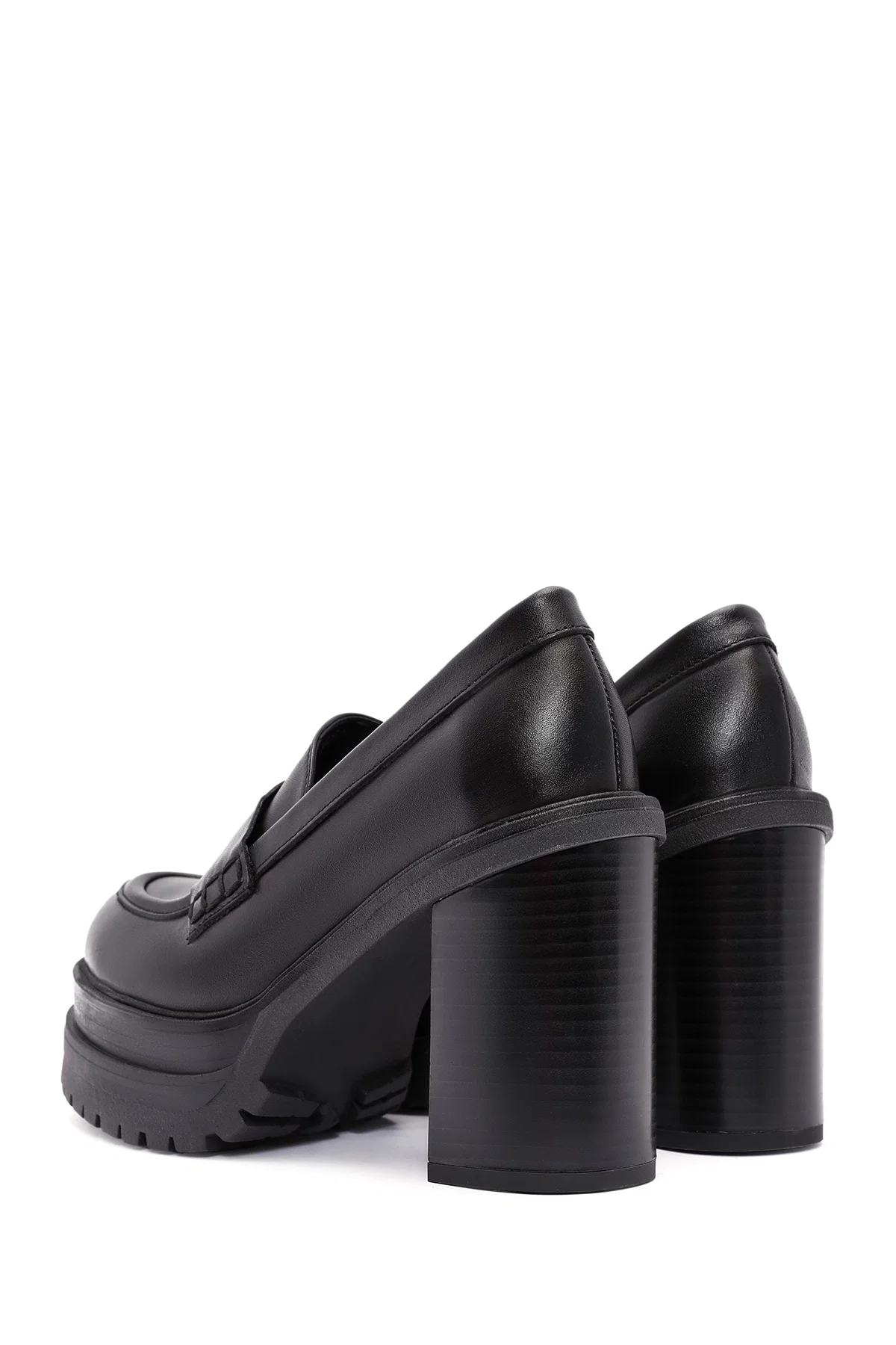 Kadın Siyah Kalın Topuklu Deri Maskülen Loafer - Image 6