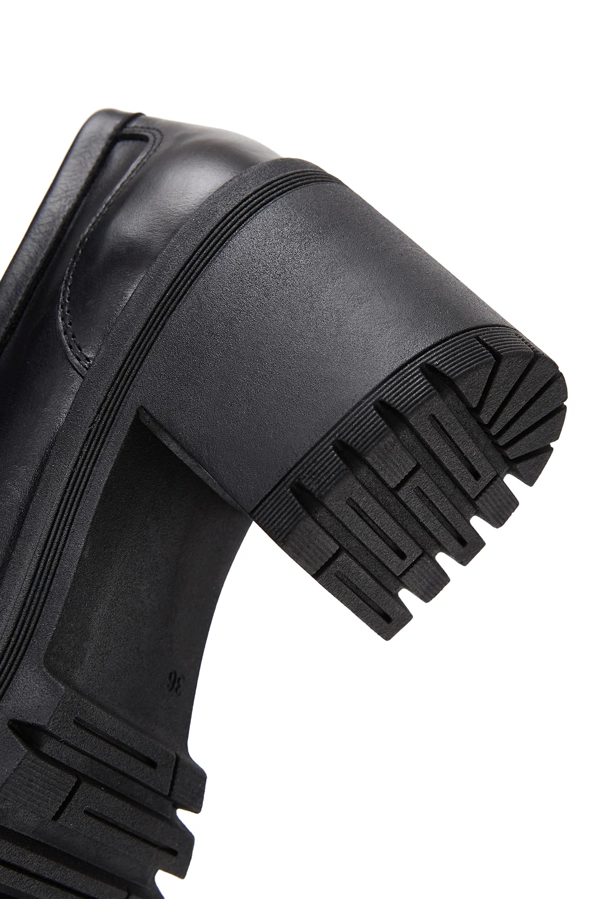 Kadın Siyah Kalın Topuklu Deri Maskülen Loafer - Image 8