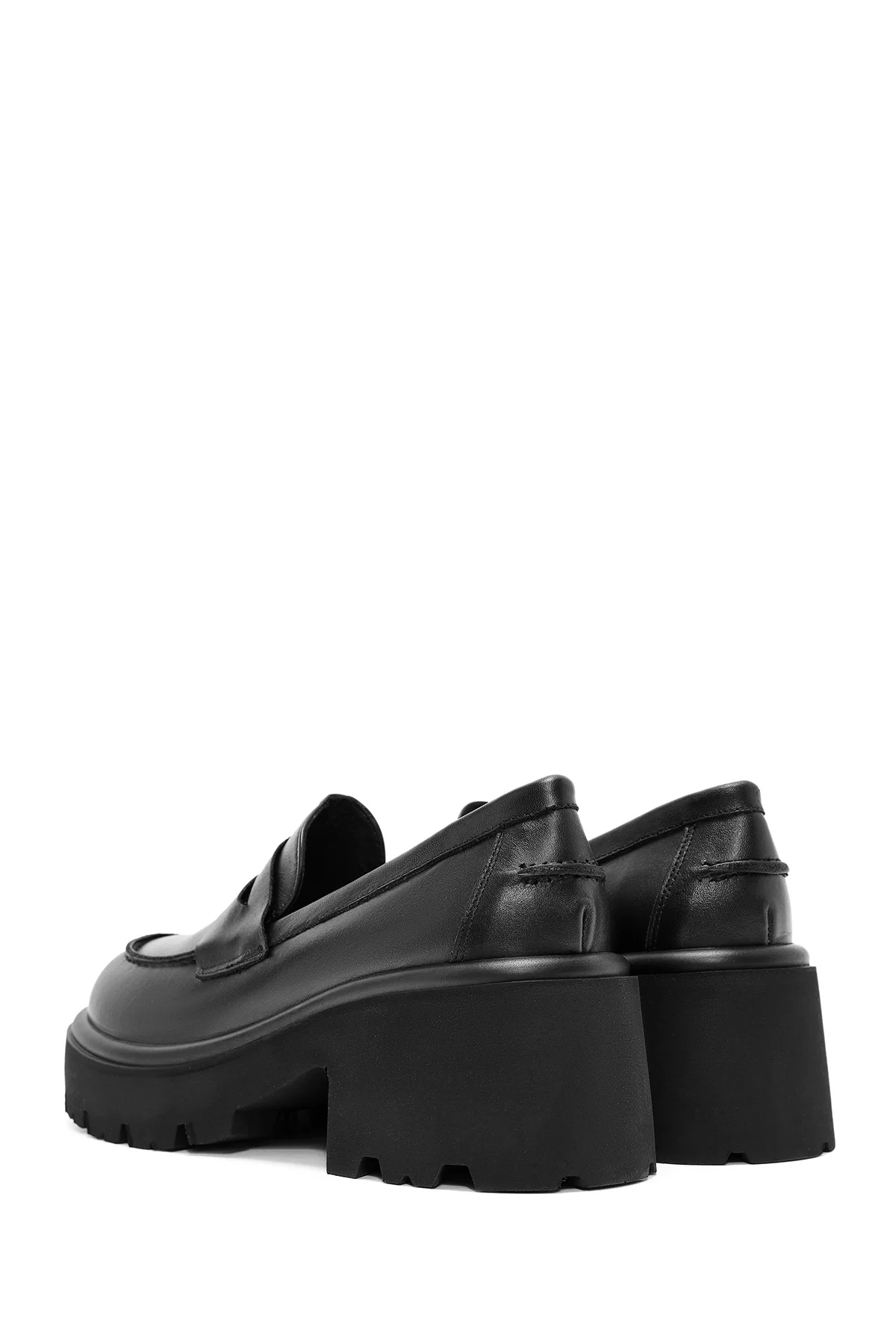 Kadın Siyah Kalın Topuklu Deri Maskülen Loafer - Image 6