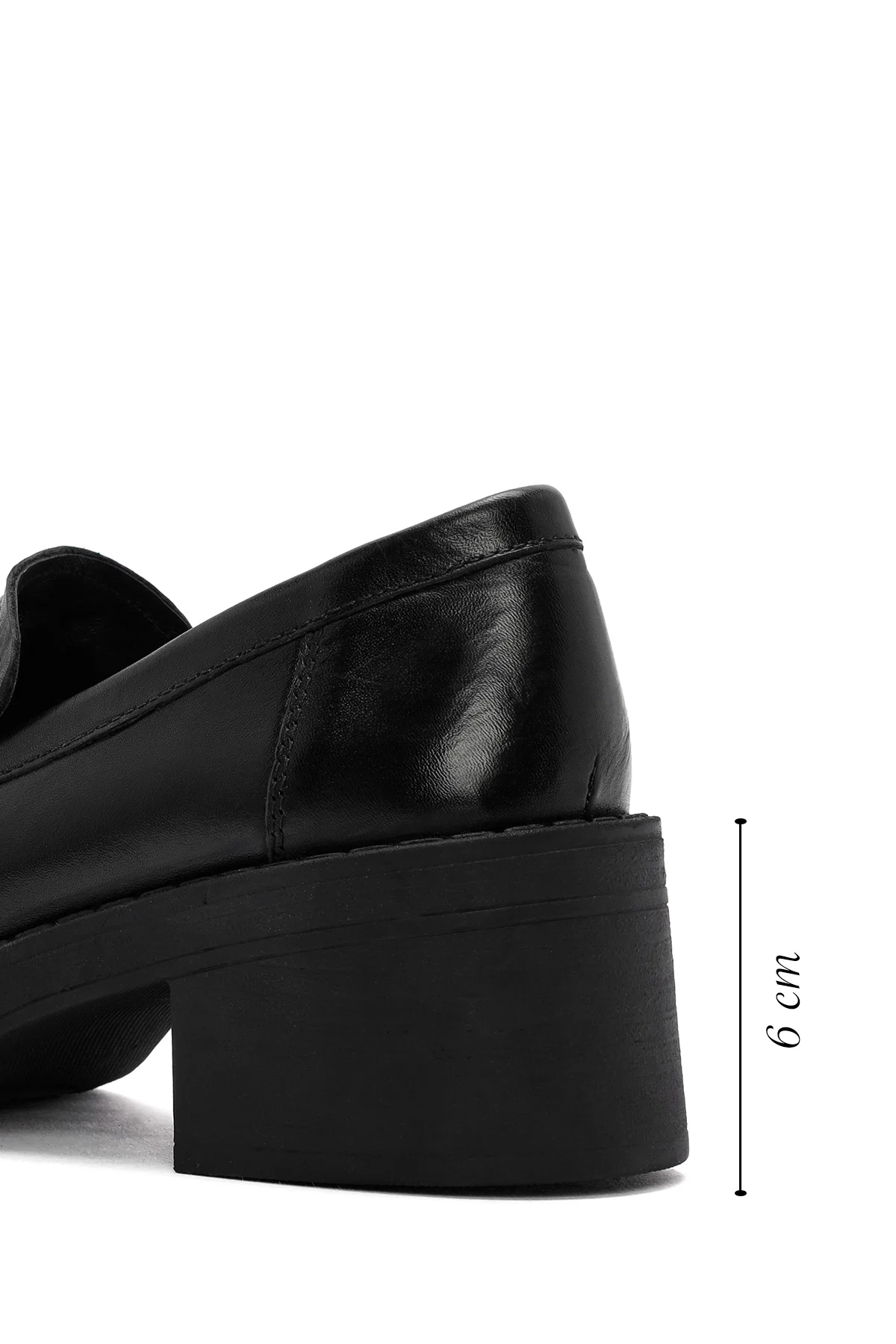 Kadın Siyah Kalın Topuklu Deri Maskülen Loafer - Image 2