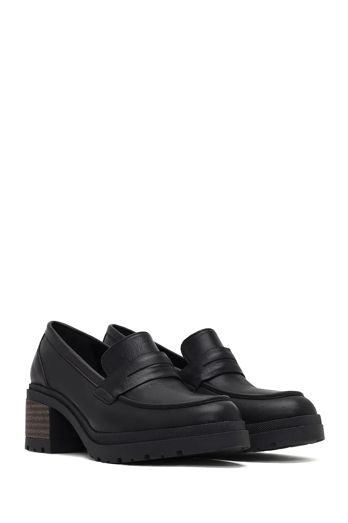 Kadın Siyah Kalın Topuklu Deri Maskülen Loafer - Image 3
