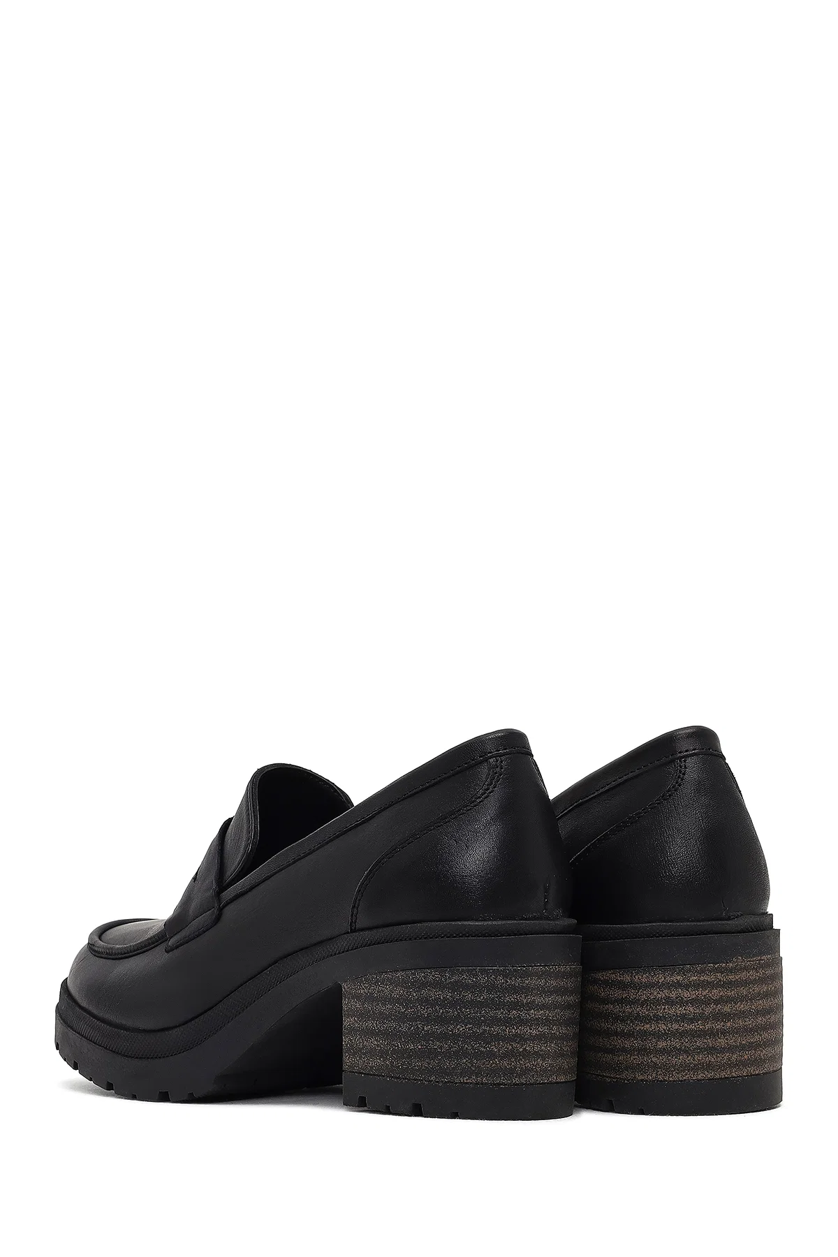 Kadın Siyah Kalın Topuklu Deri Maskülen Loafer - Image 6