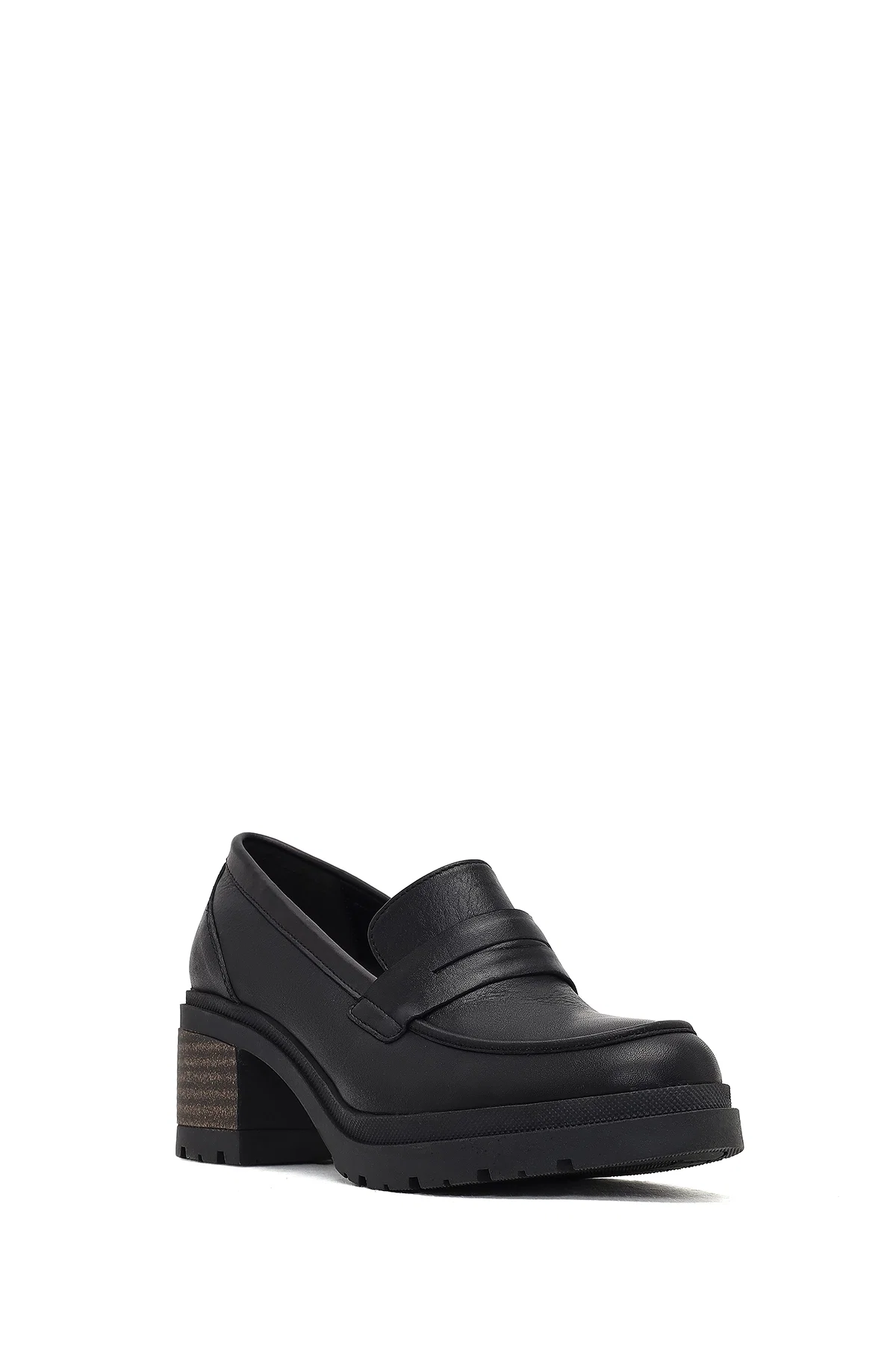 Kadın Siyah Kalın Topuklu Deri Maskülen Loafer - Image 7