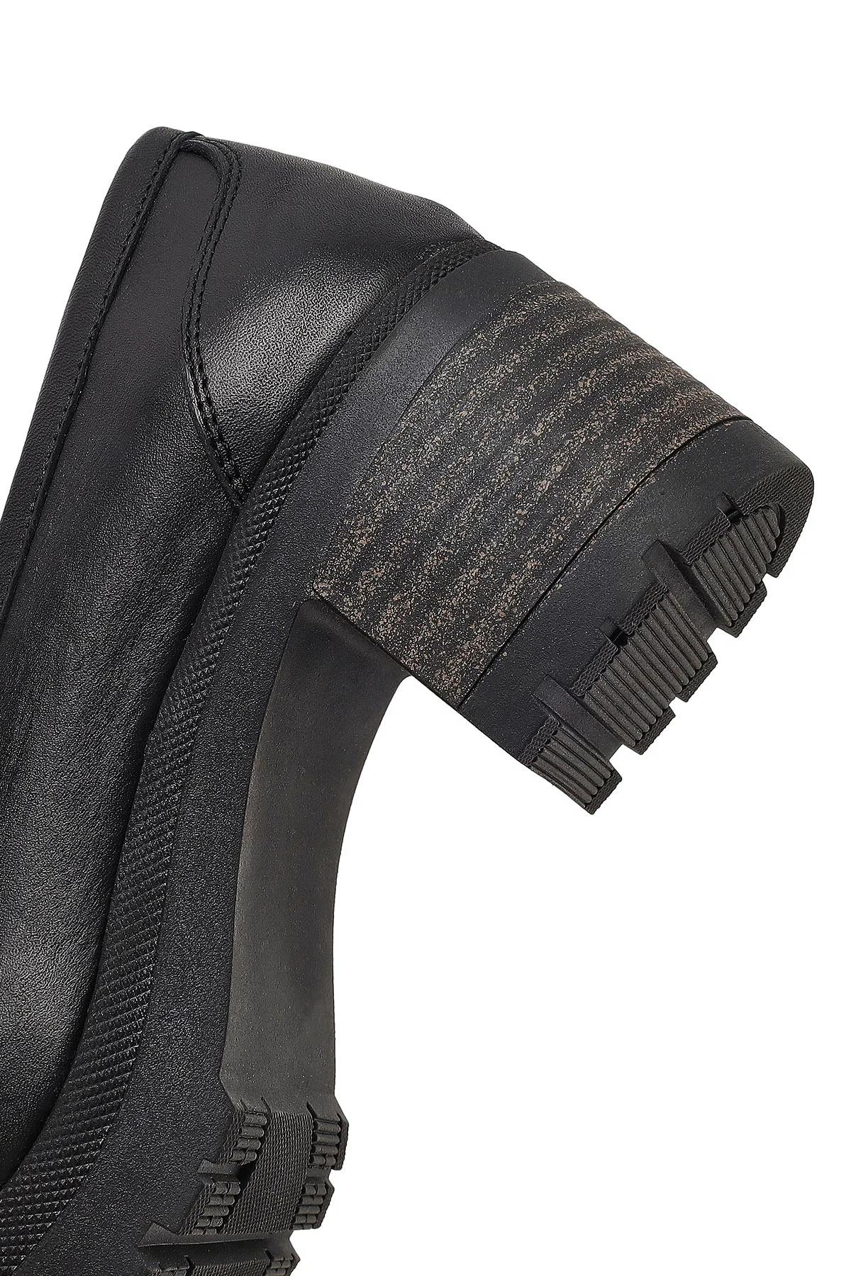 Kadın Siyah Kalın Topuklu Deri Maskülen Loafer - Image 9