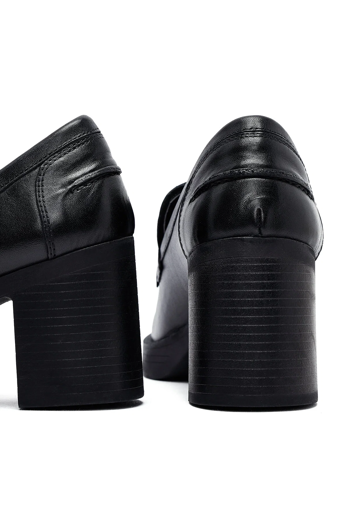Kadın Siyah Kalın Topuklu Deri Maskülen Loafer - Image 11