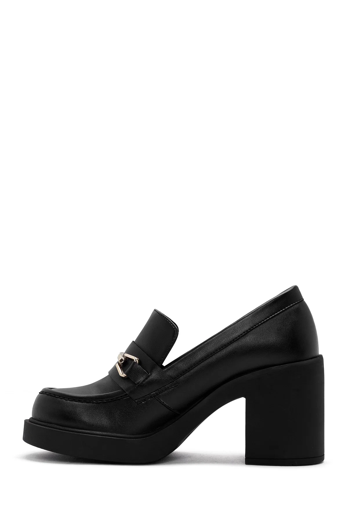 Kadın Siyah Kalın Topuklu Loafer - Image 4