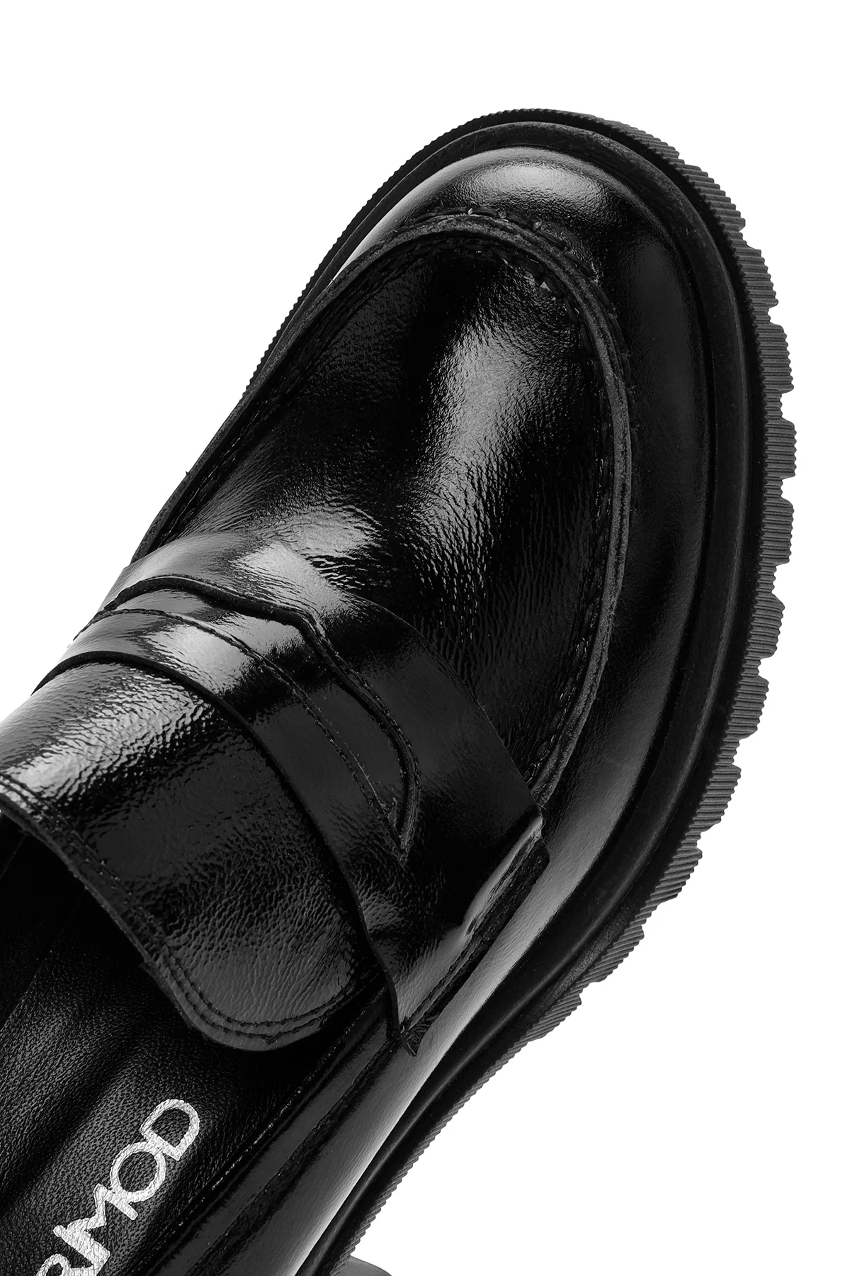 Kadın Siyah Kalın Topuklu Rugan Deri Maskülen Loafer - Image 10
