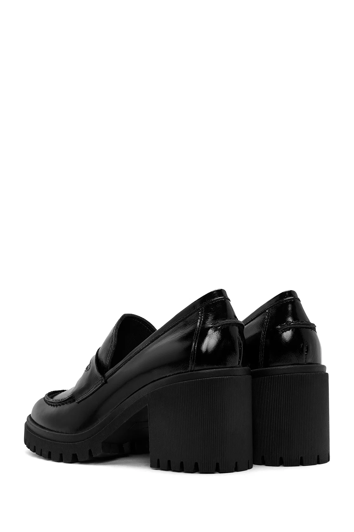 Kadın Siyah Kalın Topuklu Rugan Deri Maskülen Loafer - Image 6
