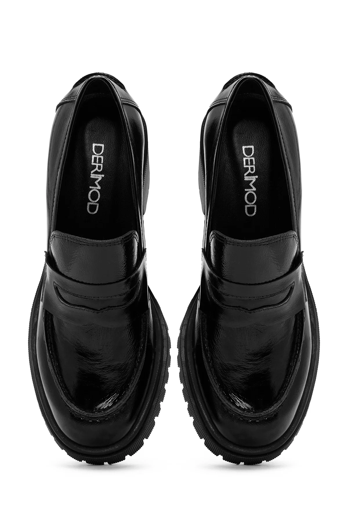 Kadın Siyah Kalın Topuklu Rugan Deri Maskülen Loafer - Image 8
