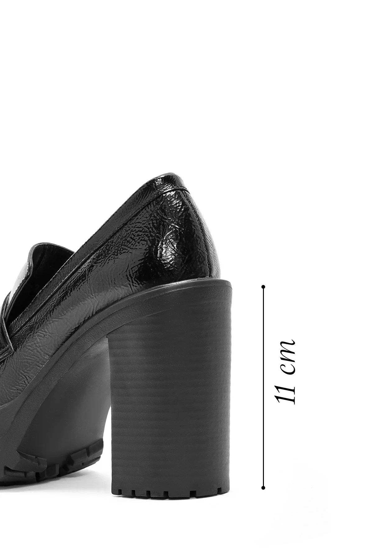 Kadın Siyah Kalın Topuklu Rugan Maskülen Loafer - Image 2