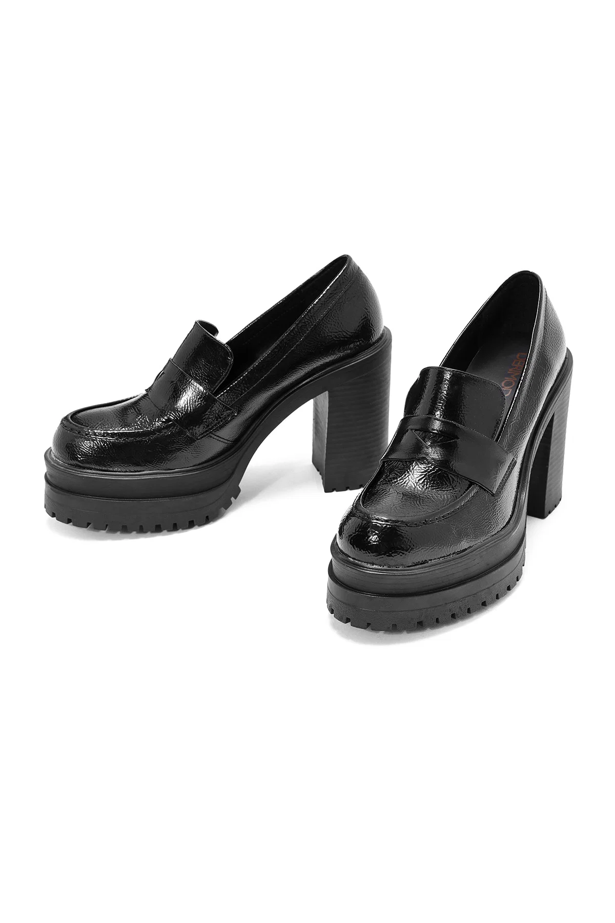 Kadın Siyah Kalın Topuklu Rugan Maskülen Loafer - Image 3