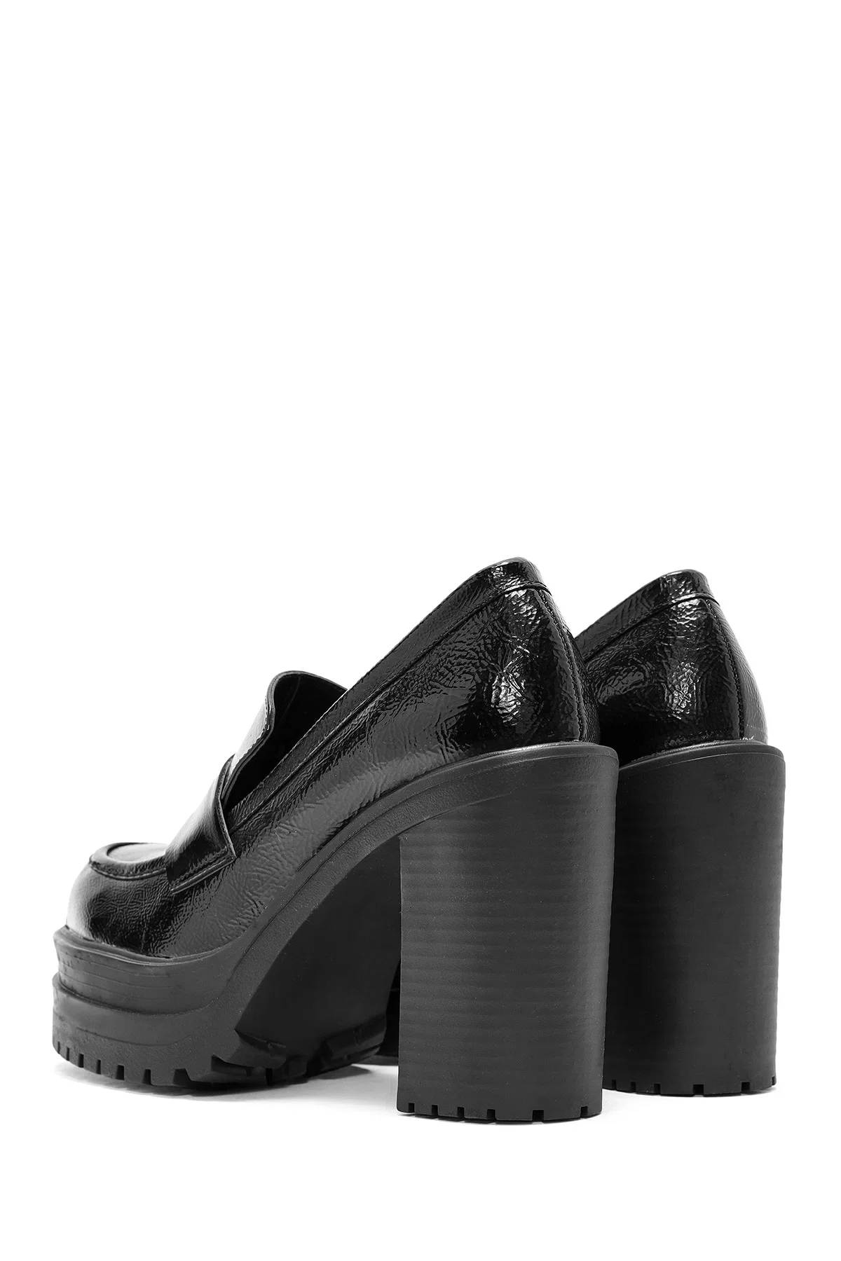 Kadın Siyah Kalın Topuklu Rugan Maskülen Loafer - Image 6