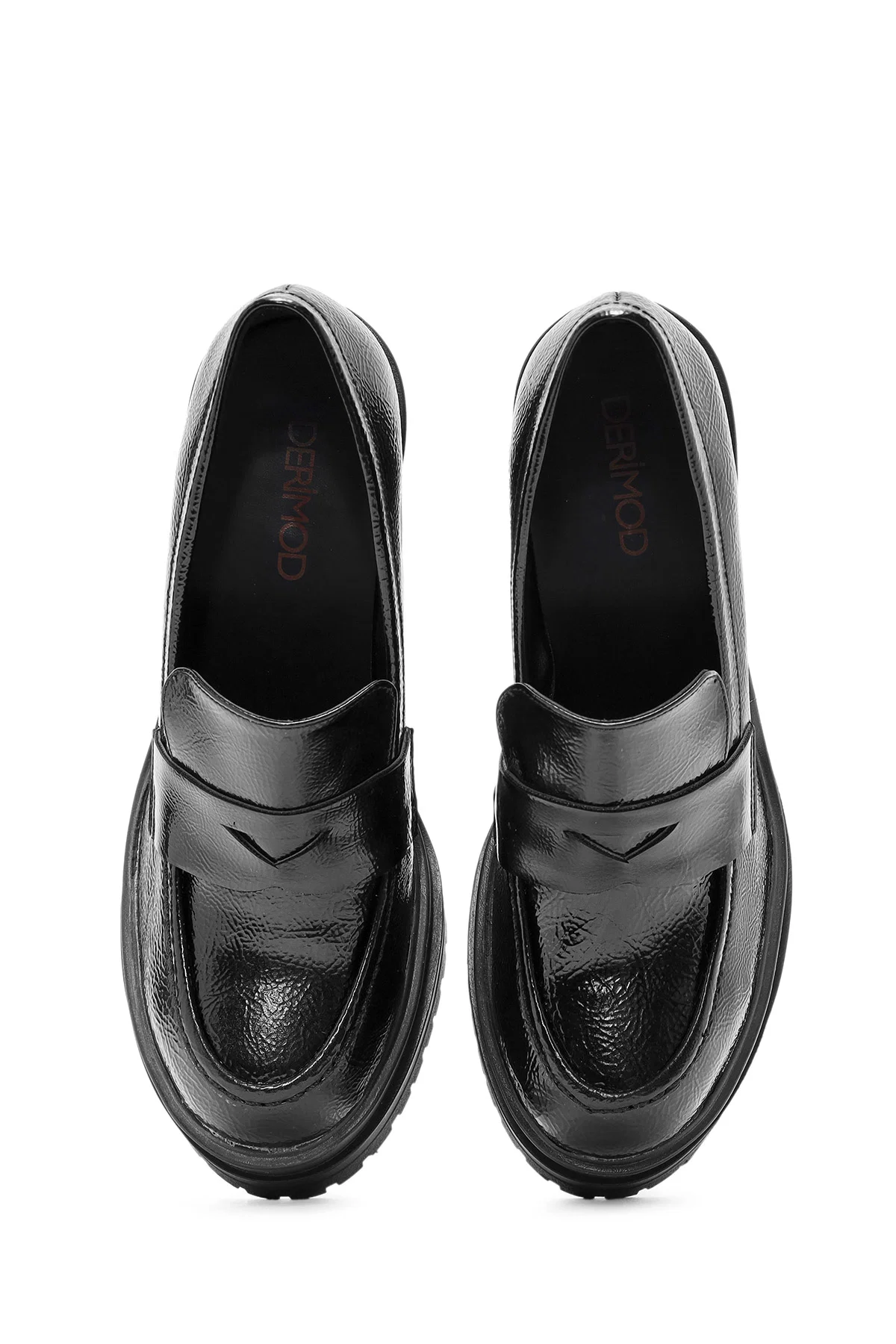 Kadın Siyah Kalın Topuklu Rugan Maskülen Loafer - Image 8