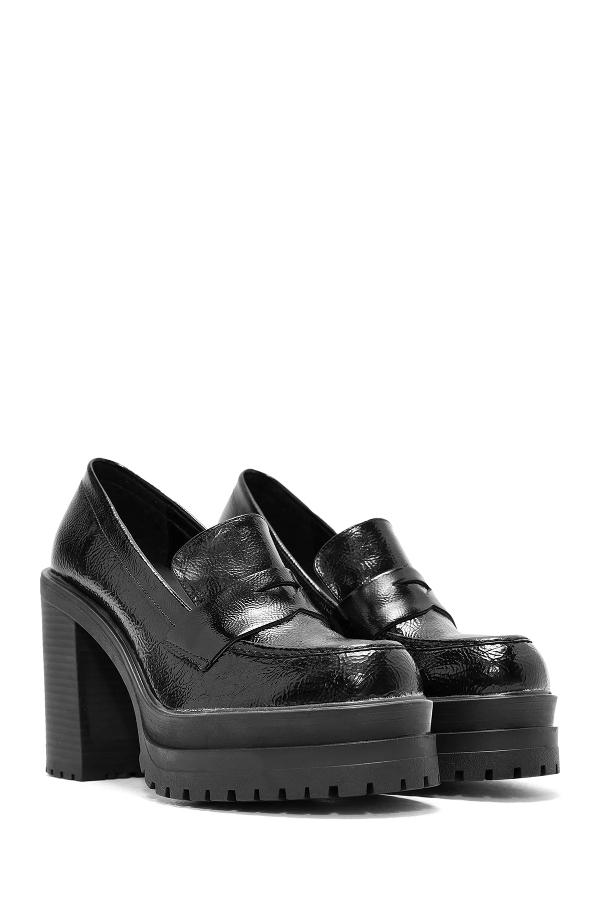 Kadın Siyah Kalın Topuklu Rugan Maskülen Loafer - Image 9