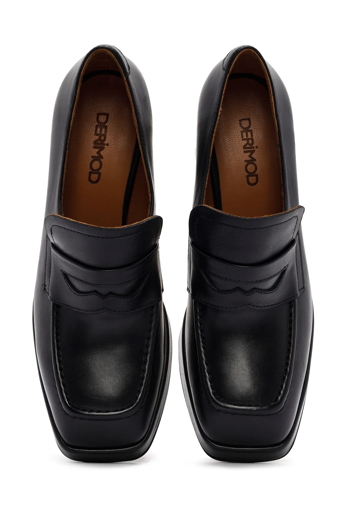 Kadın Siyah Kalın Yüksek Topuklu Deri Maskülen Loafer - Image 8