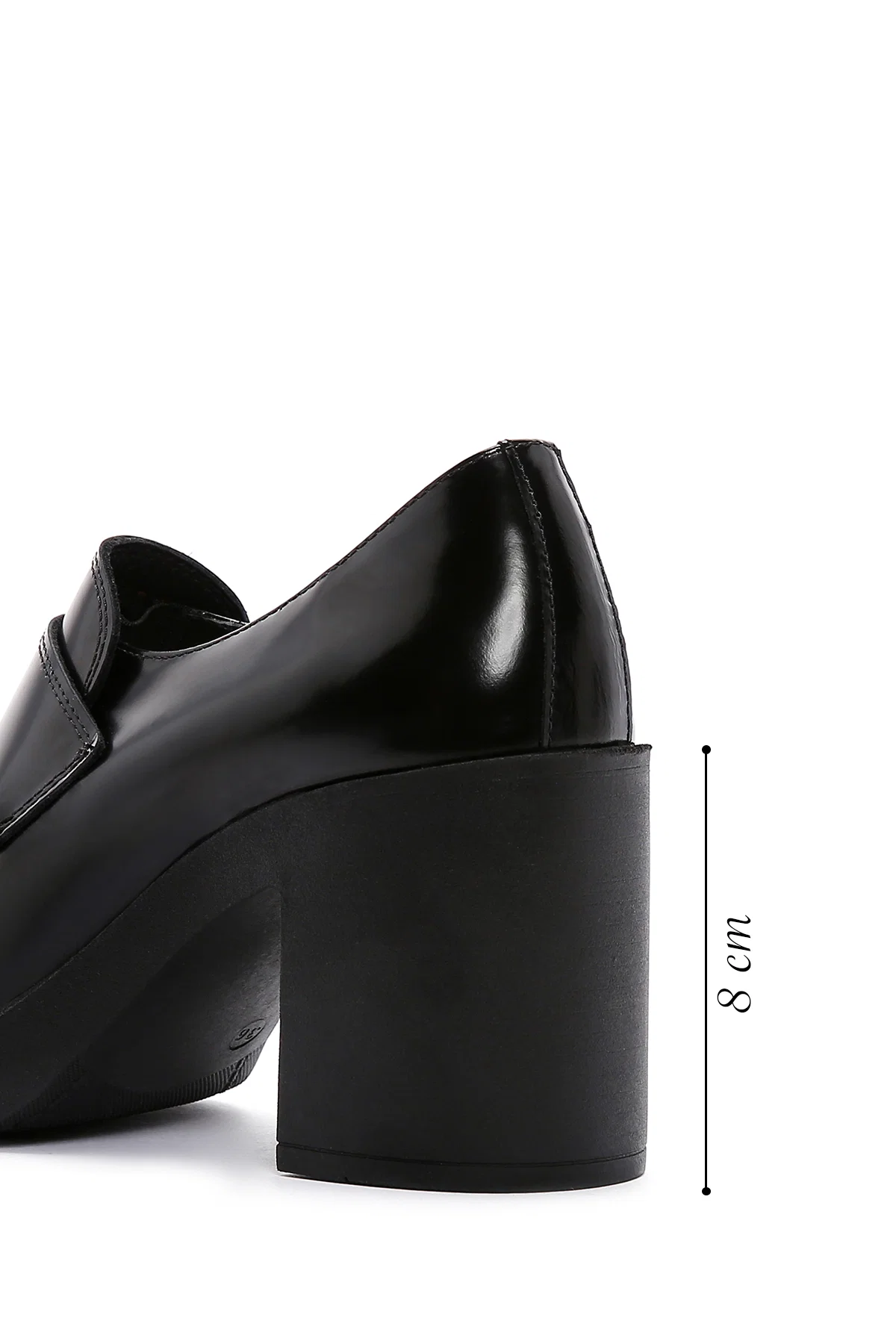 Kadın Siyah Kalın Yüksek Topuklu Deri Maskülen Loafer - Image 2