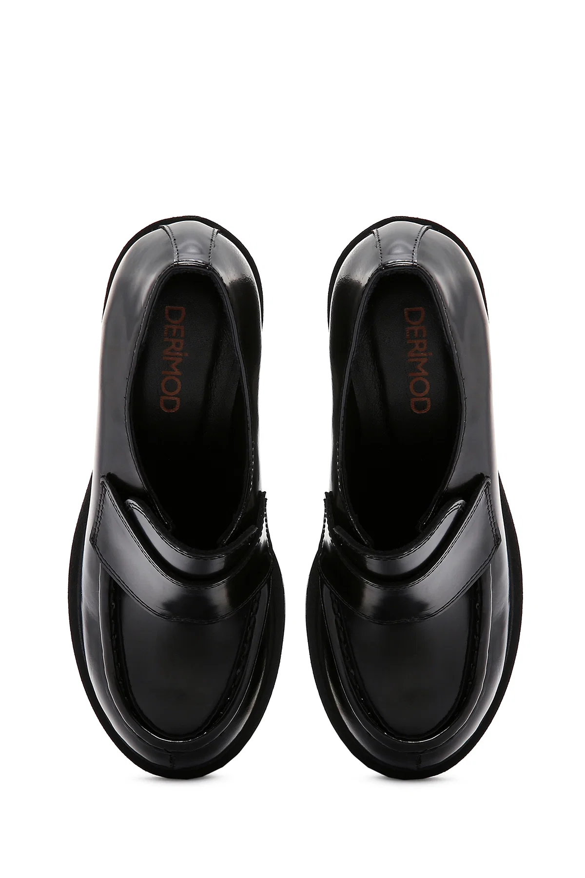 Kadın Siyah Kalın Yüksek Topuklu Deri Maskülen Loafer - Image 7