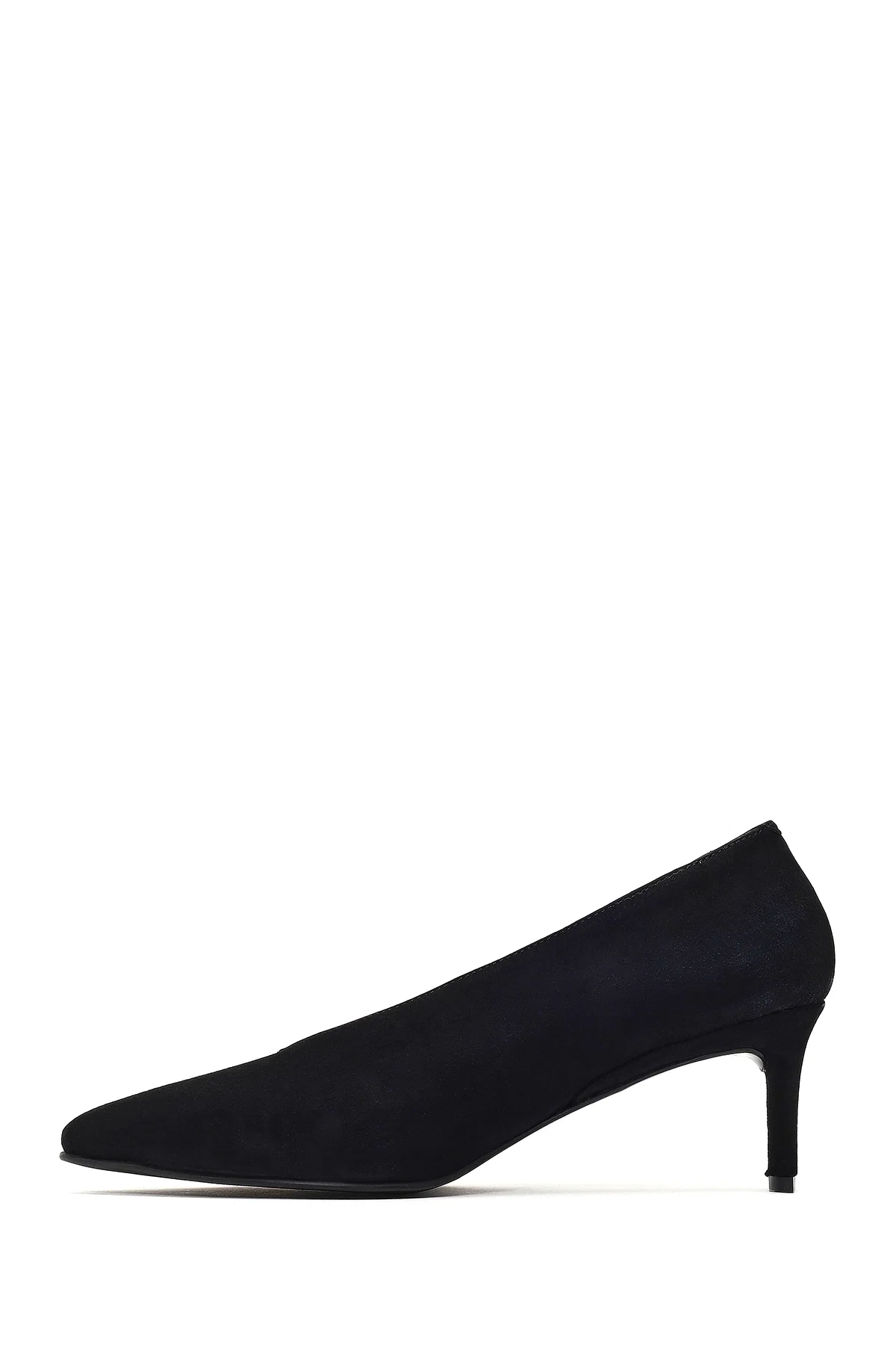 Kadın Siyah Kısa İnce Topuklu Süet Deri Stiletto - Image 4