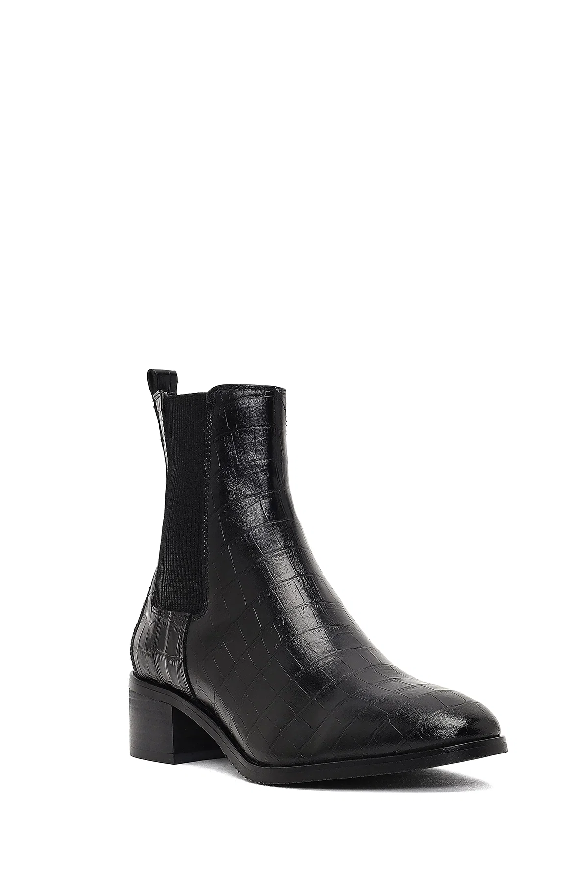 Kadın Siyah Kroko Desenli Kısa Kalın Topuklu Deri Chelsea Bot - Image 7