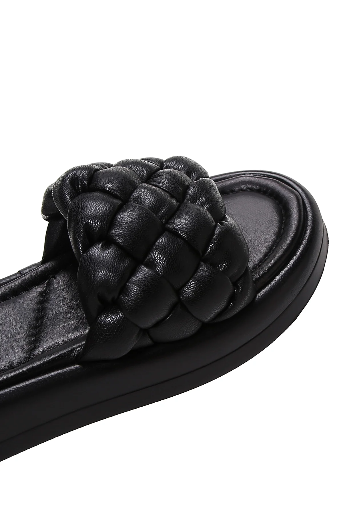 Kadın Siyah Örgü Deri Comfort Terlik - Image 8