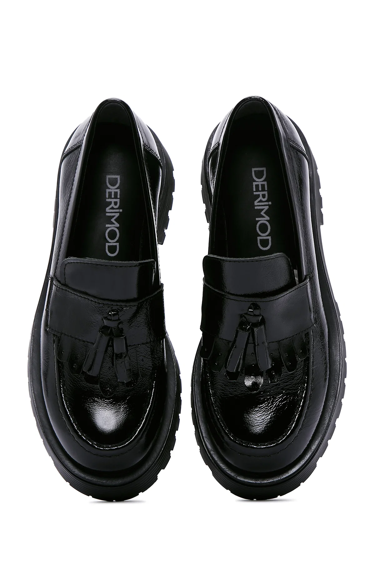 Kadın Siyah Püskül Detaylı Deri Maskülen Loafer - Image 6