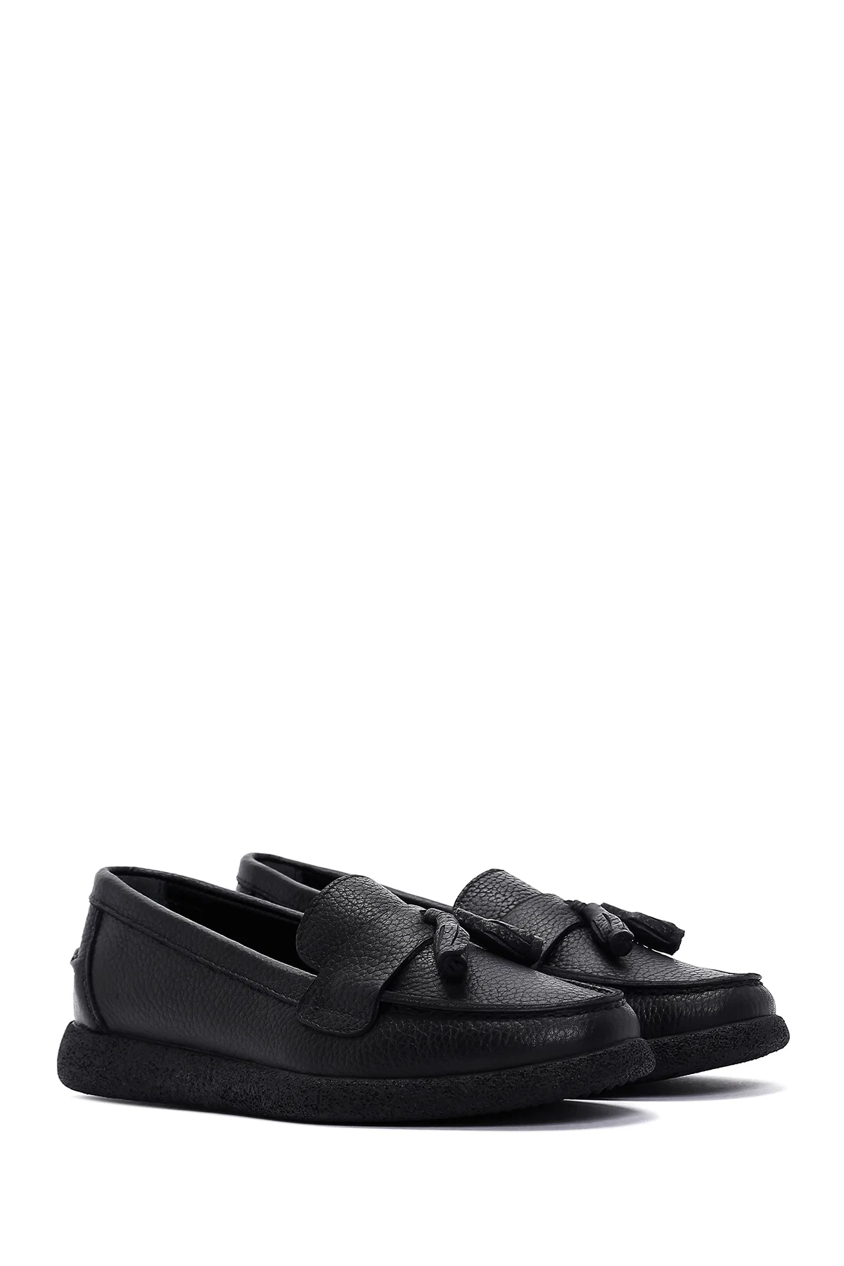 Kadın Siyah Püsküllü Deri Comfort Loafer - Image 3