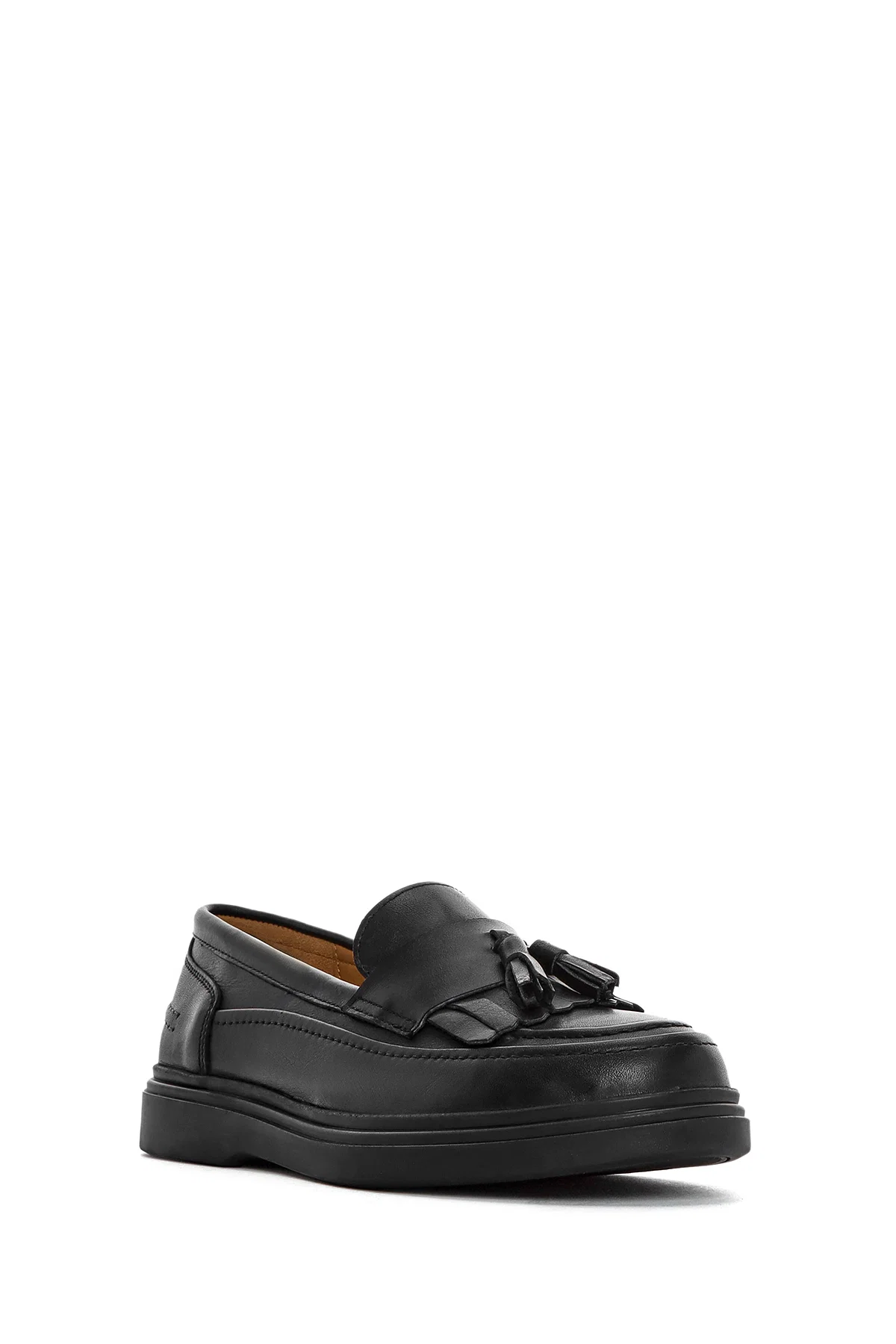 Kadın Siyah Püsküllü Deri Loafer - Image 6