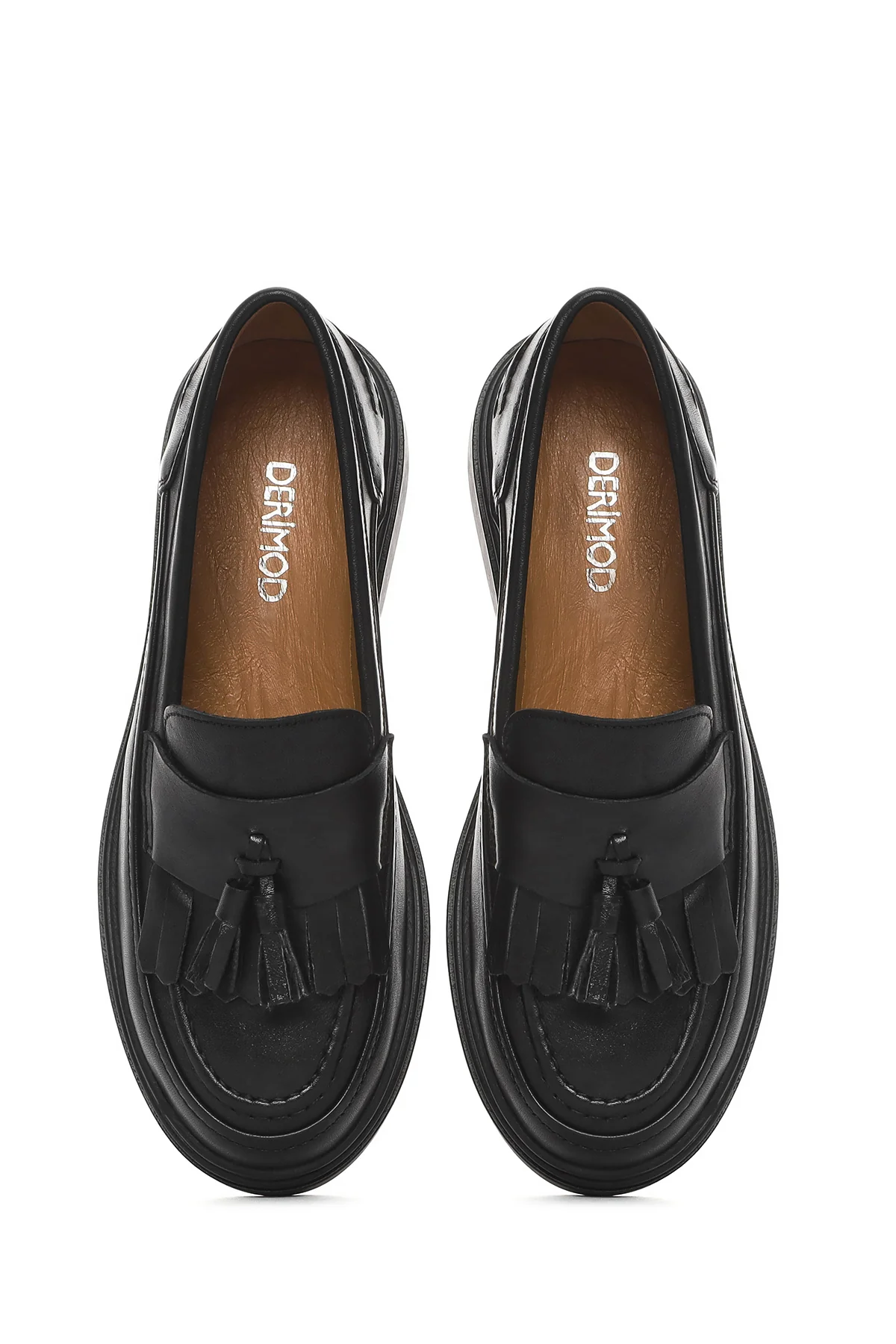 Kadın Siyah Püsküllü Deri Loafer - Image 5
