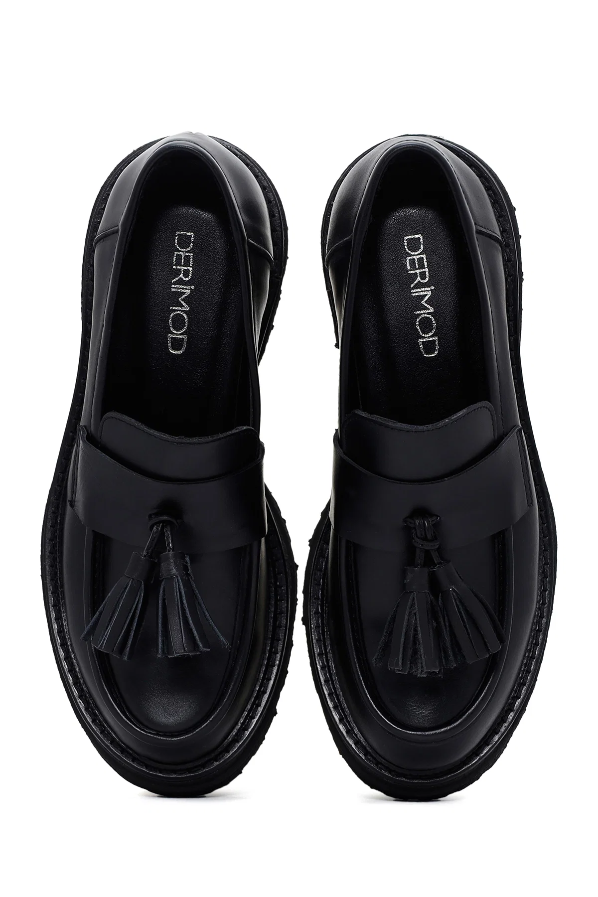 Kadın Siyah Püsküllü Deri Maskülen Loafer - Image 6