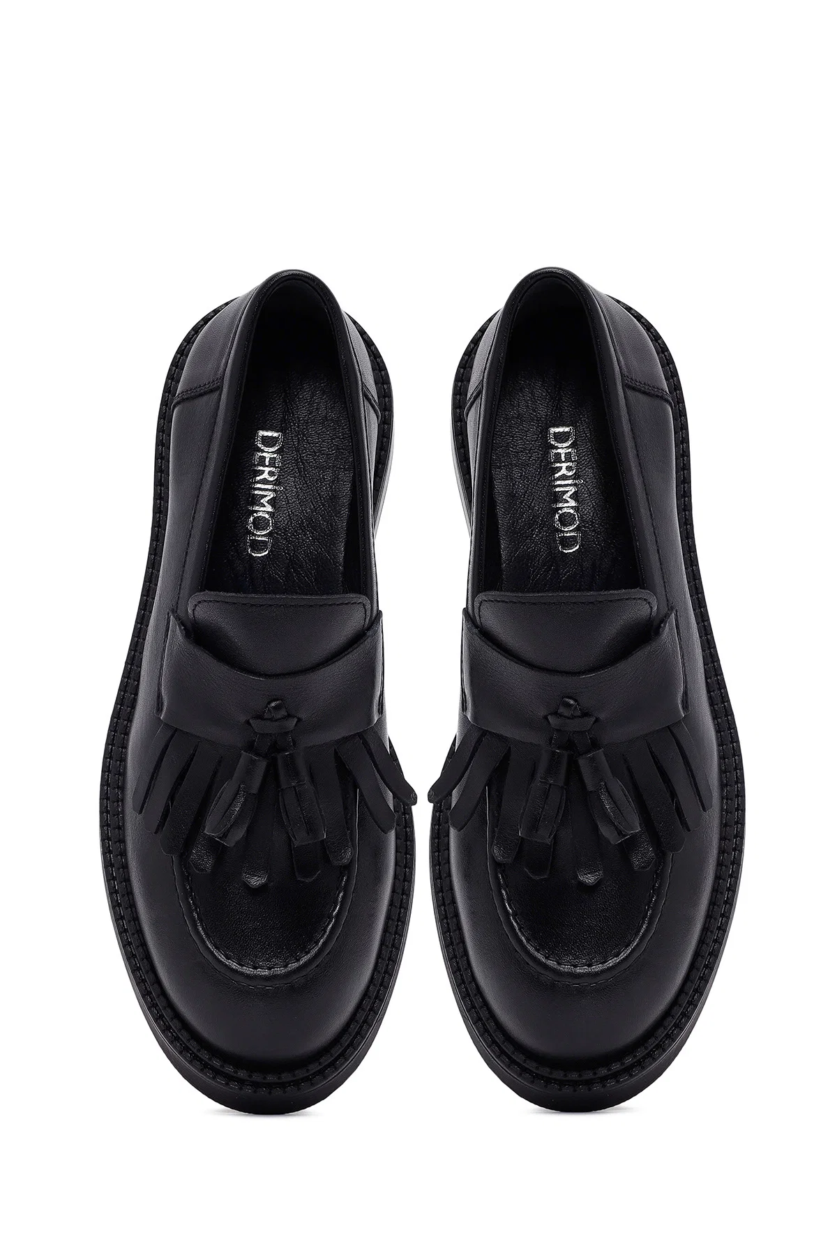 Kadın Siyah Püsküllü Deri Maskülen Loafer - Image 7
