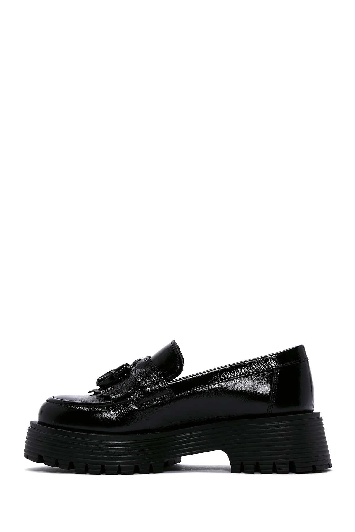 Kadın Siyah Rugan Deri Maskülen Loafer - Image 2